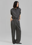 Tansy Satin Pants - Black Pinstripe