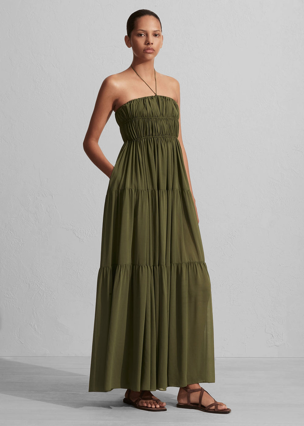 Matteau Shirred Halter Dress - Cypress - 1