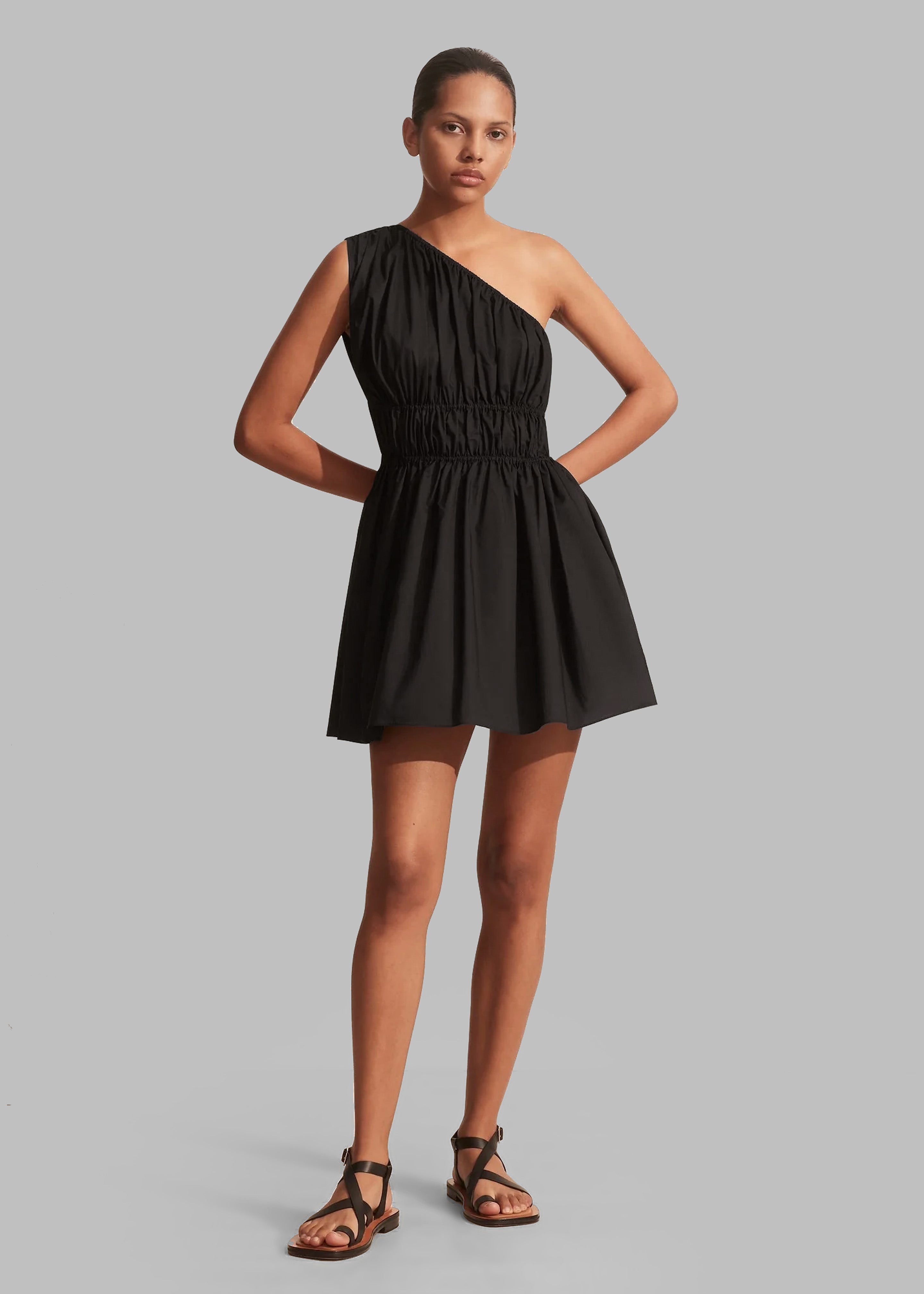 Matteau Shirred One Shoulder Mini Dress - Black - 3