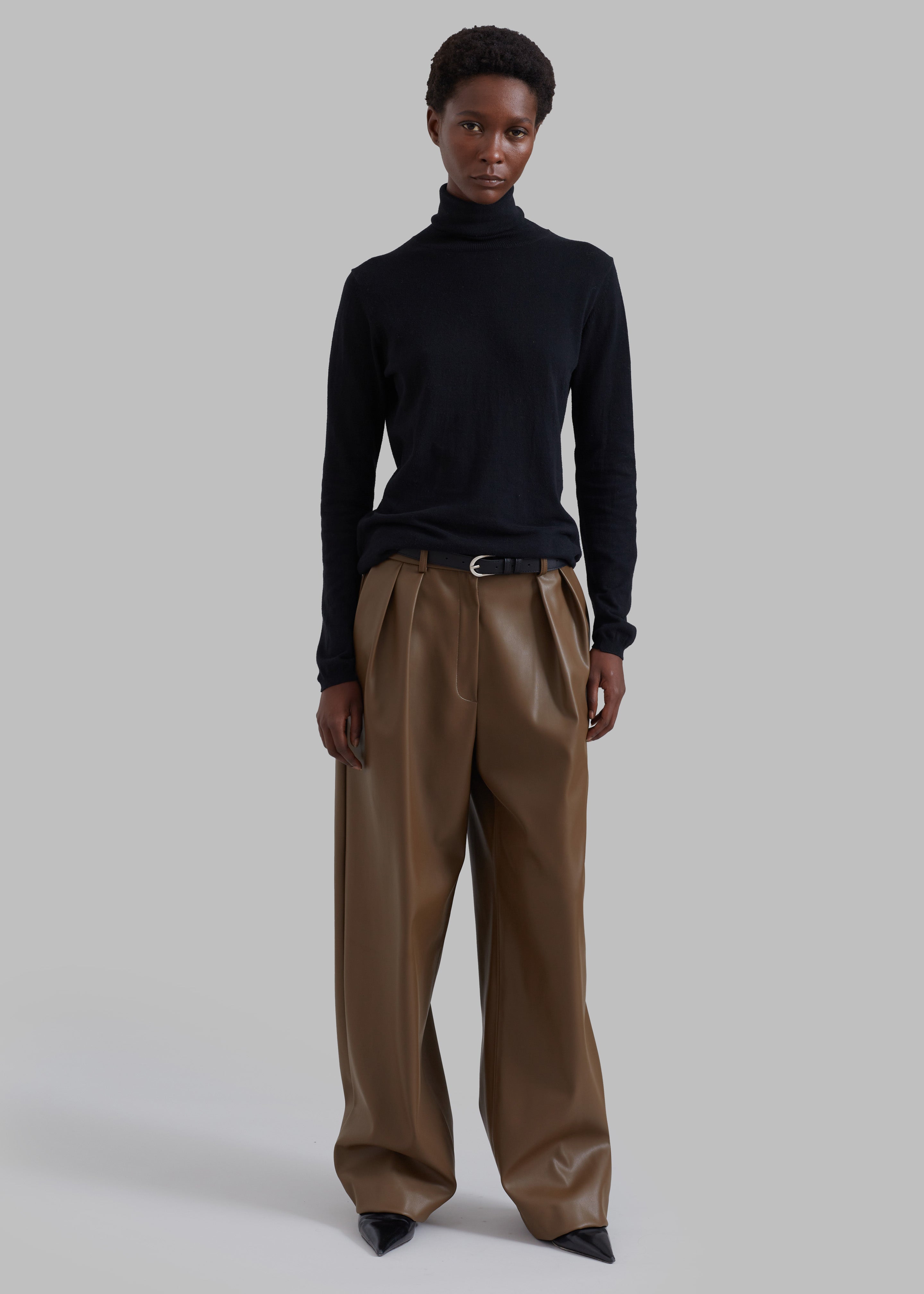 Tranton Faux Leather Pants - Brown - 3