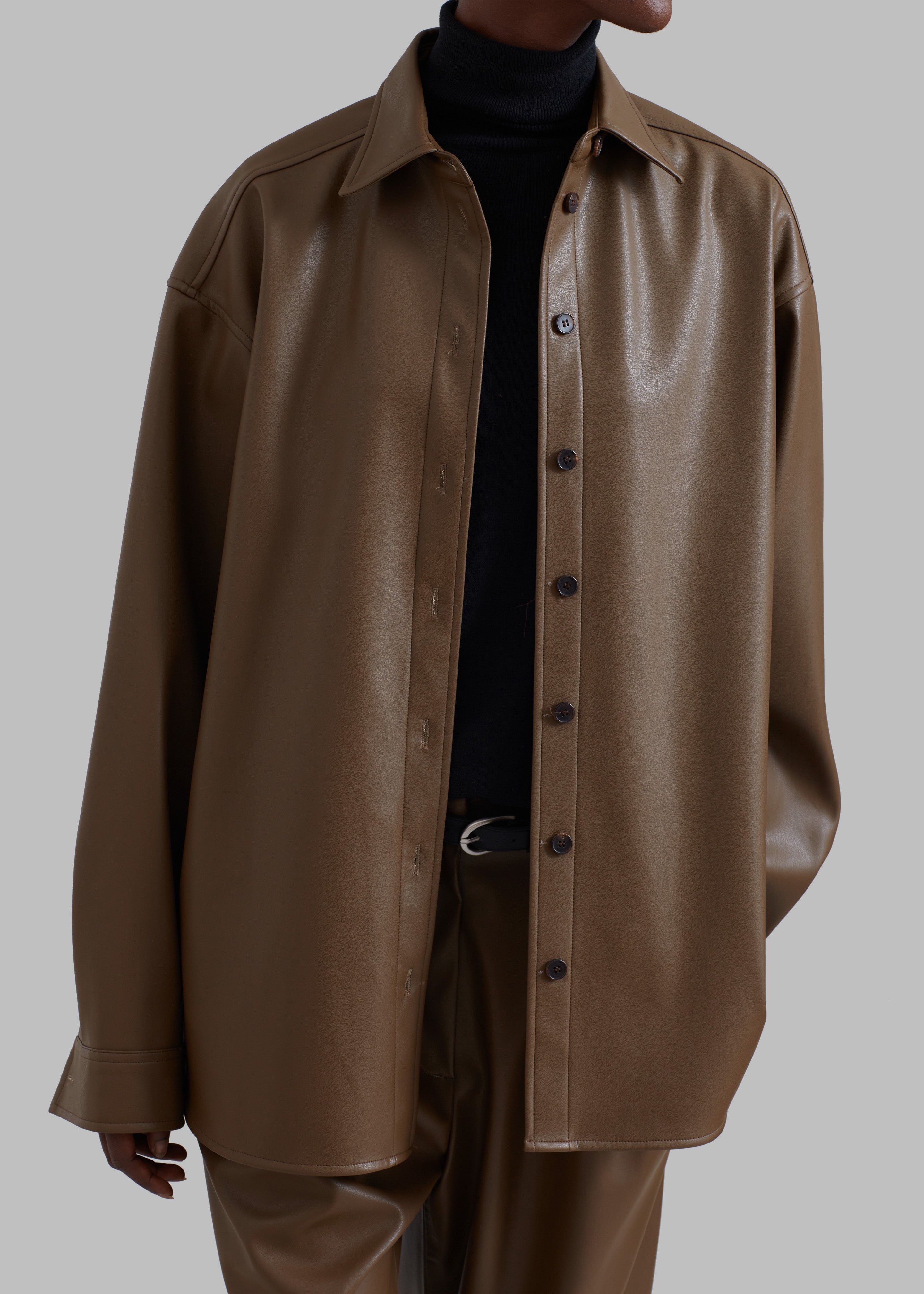 Tranton Faux Leather Shirt - Brown - 3