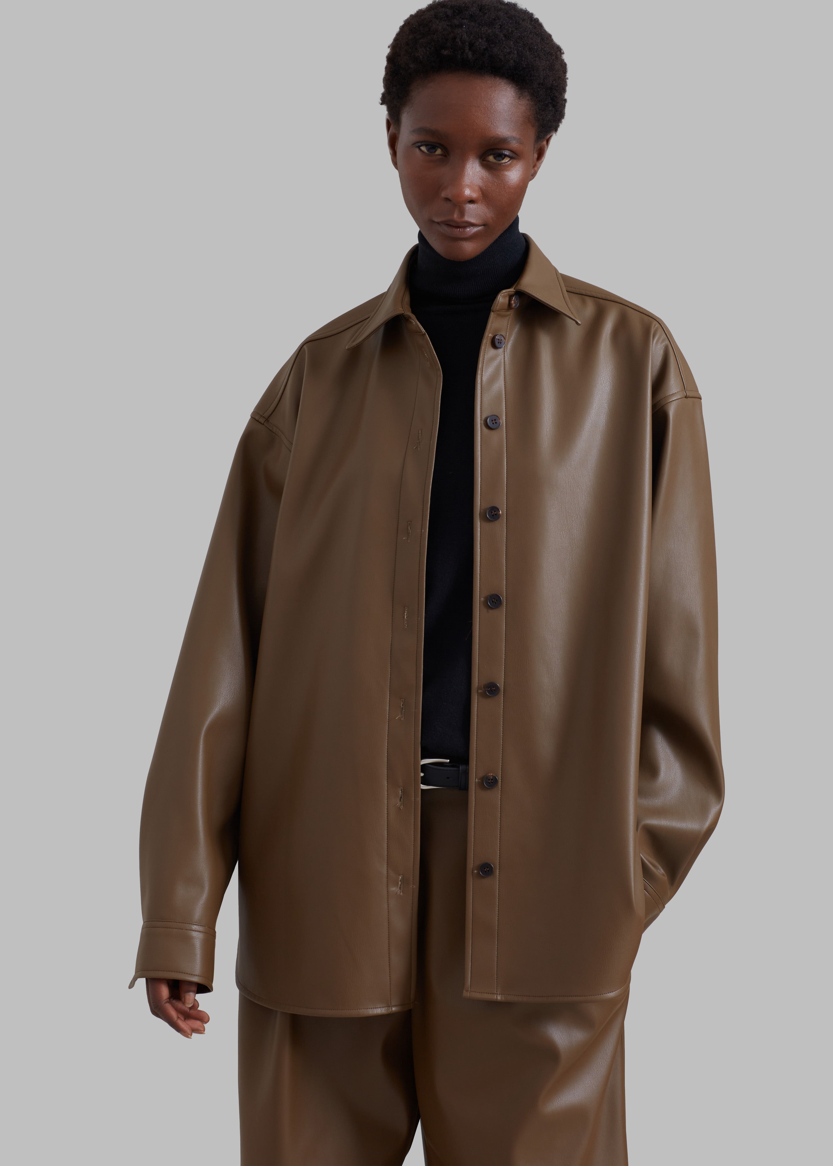 Tranton Faux Leather Shirt - Brown - 4