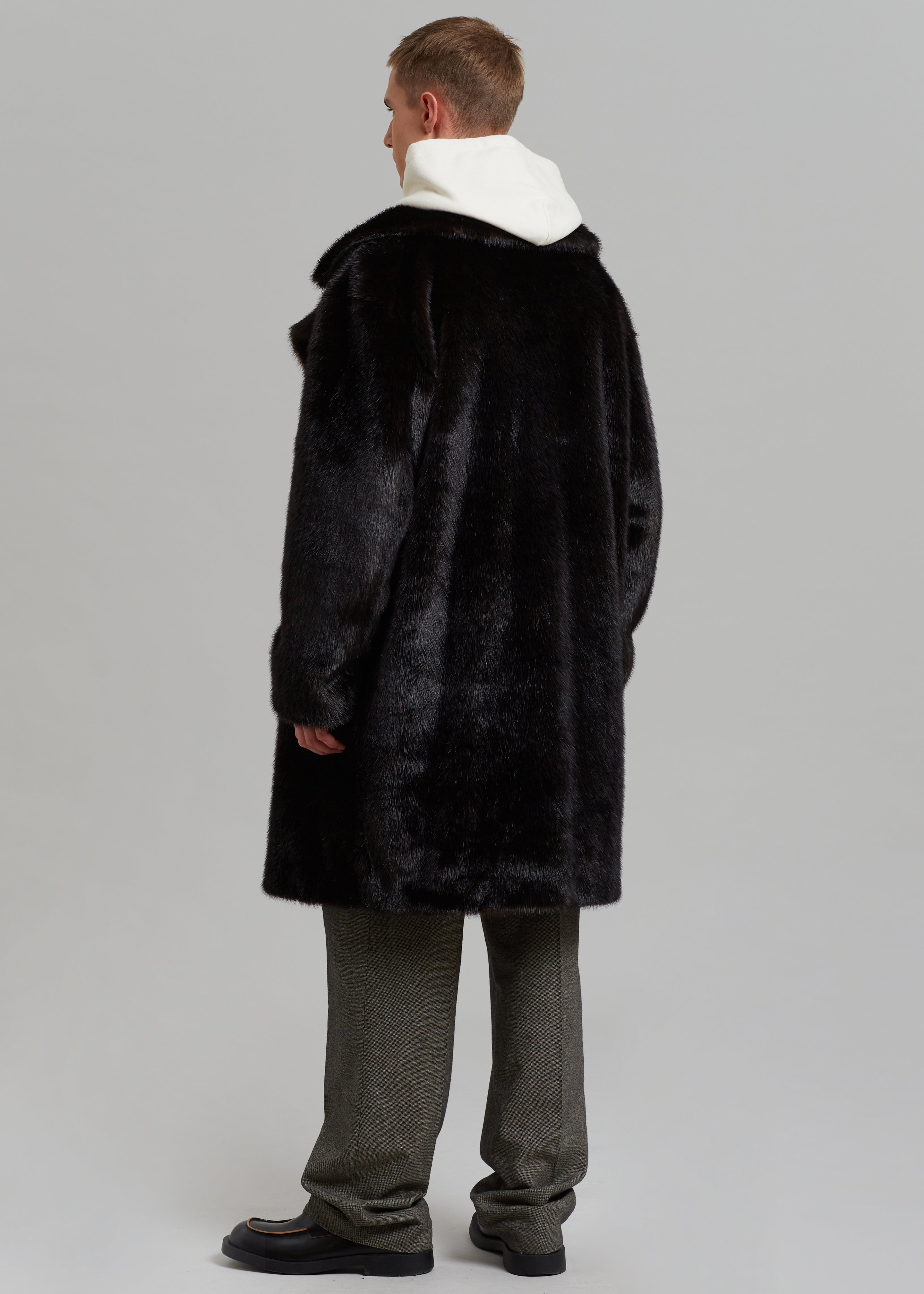 Oversized Grey Faux Fur Coat Men - Fur Coat with Hood