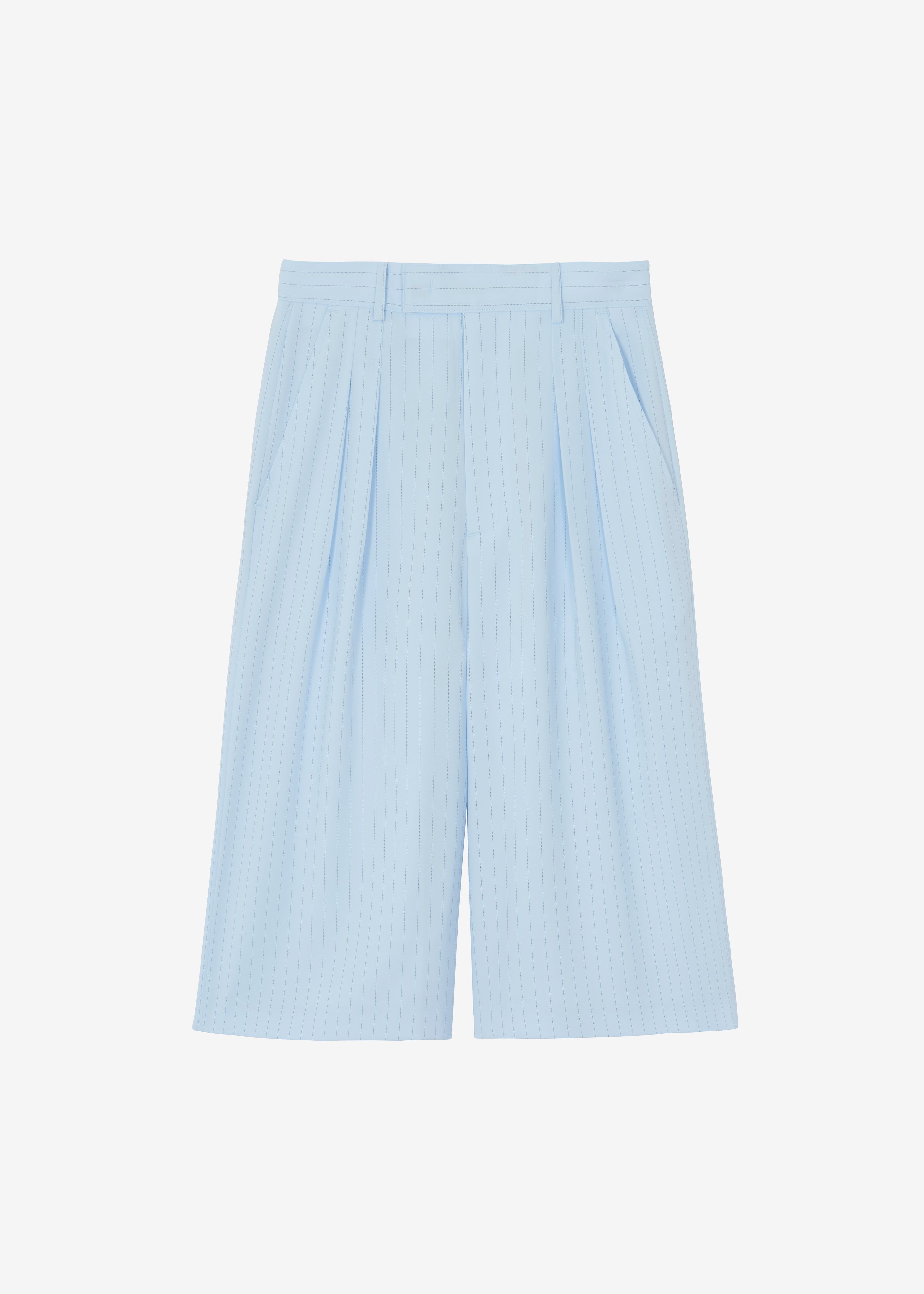 Vivian Fluid Pleated Bermuda Shorts - Blue Pinstripe - 7