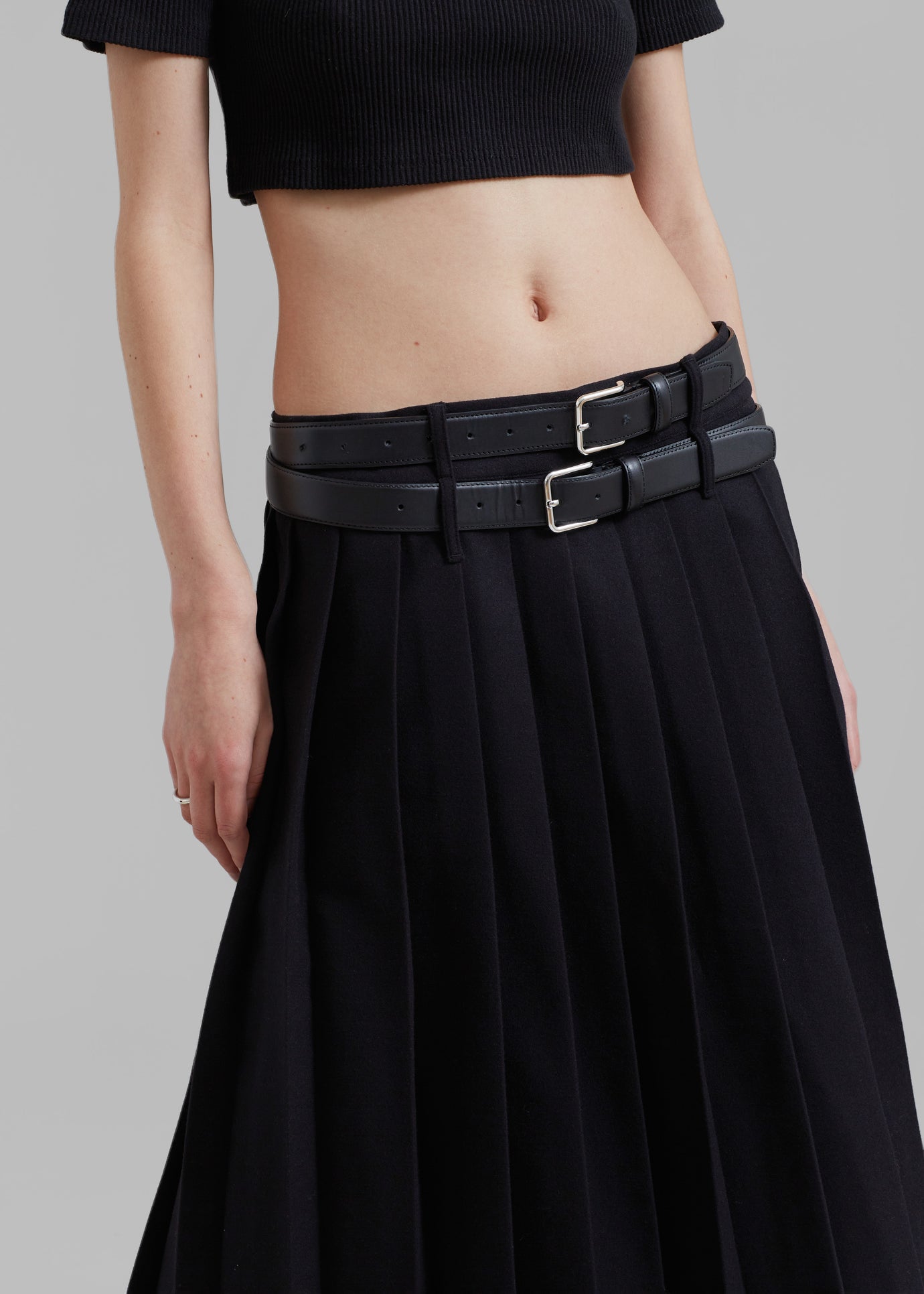 Wednesday Belted Pleated Skirt - Black - 1