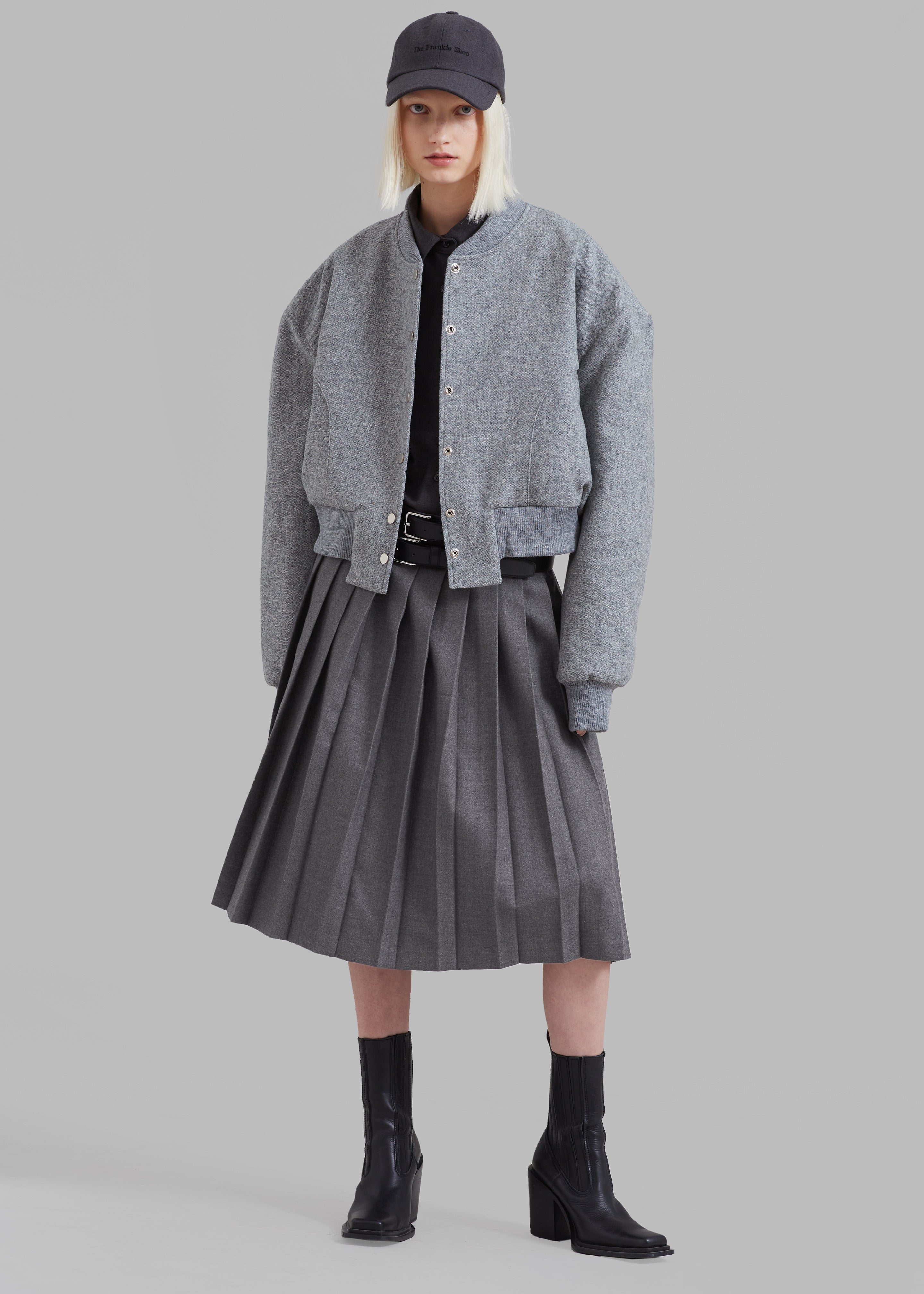 Wednesday Belted Pleated Skirt - Dark Grey Melange - 6