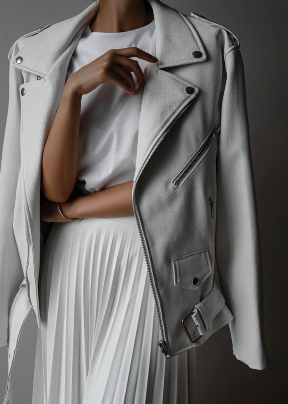 Aria Faux Leather Jacket - White - 6