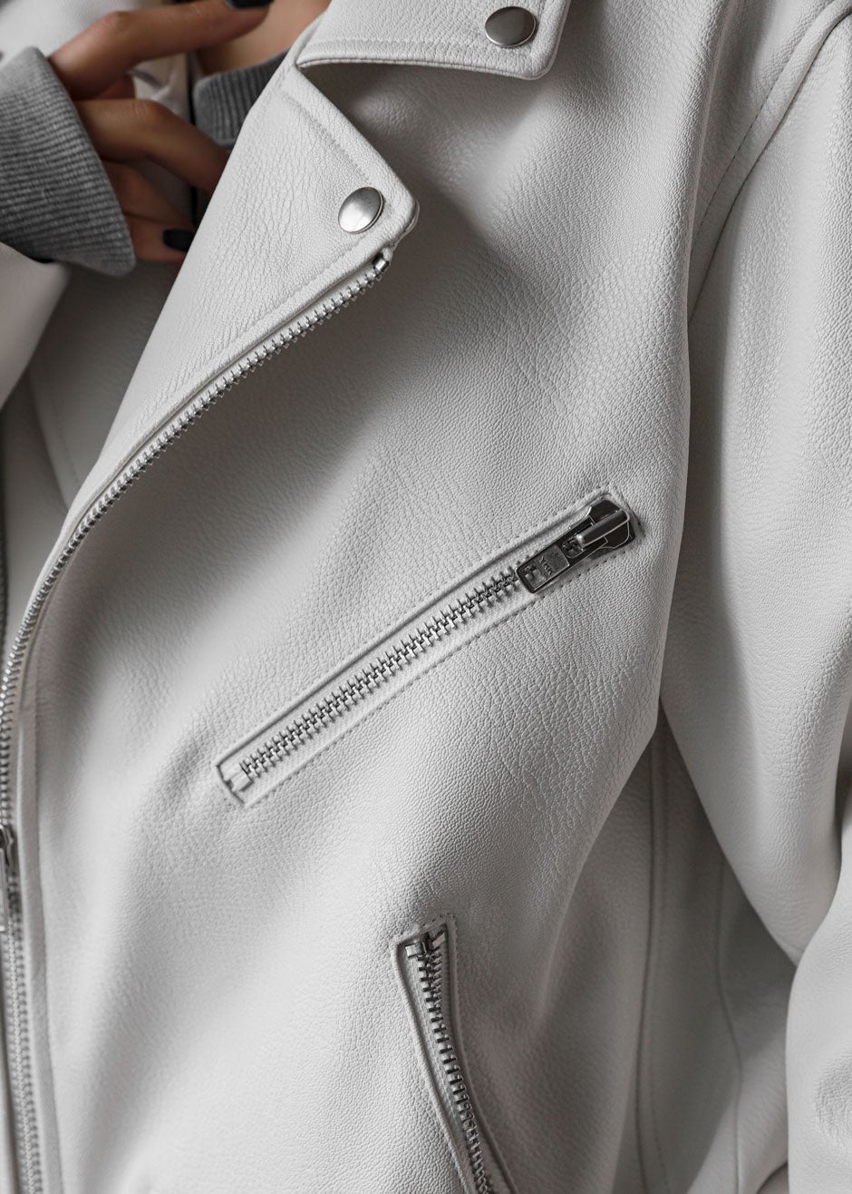 Aria Faux Leather Jacket - White - 3