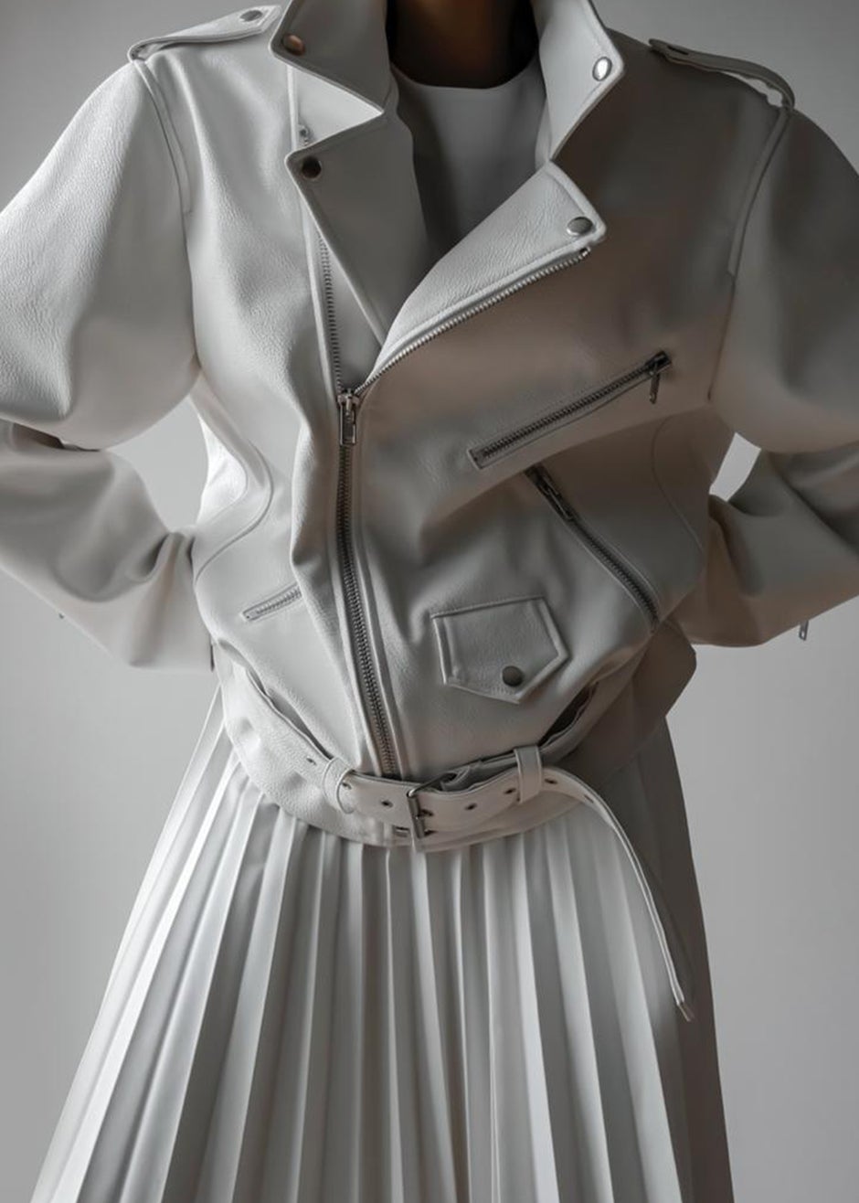 Aria Faux Leather Jacket - White - 7