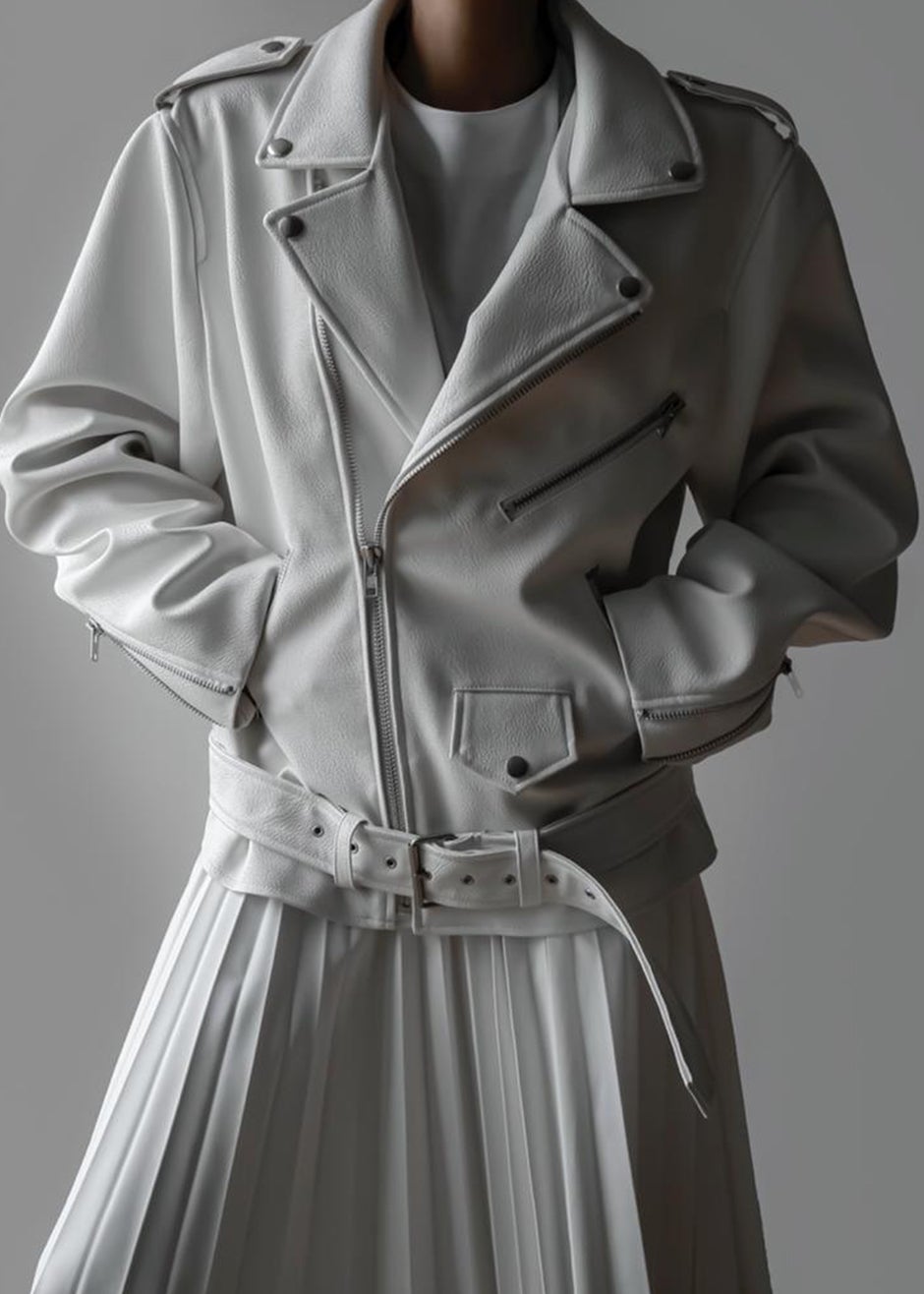 Aria Faux Leather Jacket - White - 5