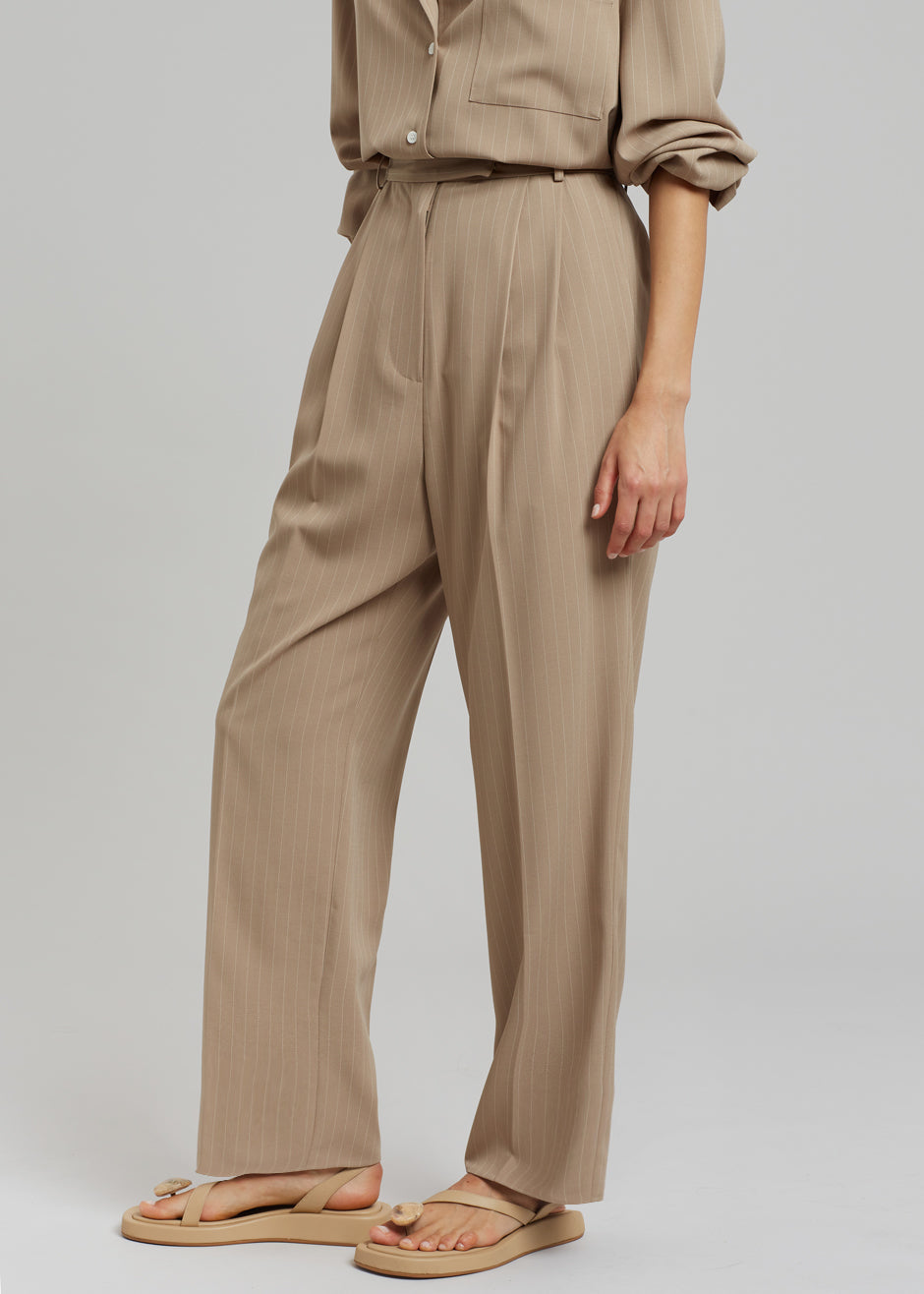 Bea Fluid Pinstripe Suit Pants - Camel