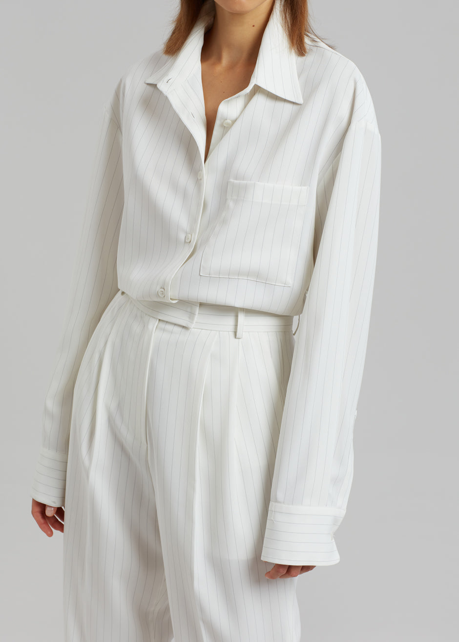 Bea Fluid Pinstripe Suit Pants - Off White - 3