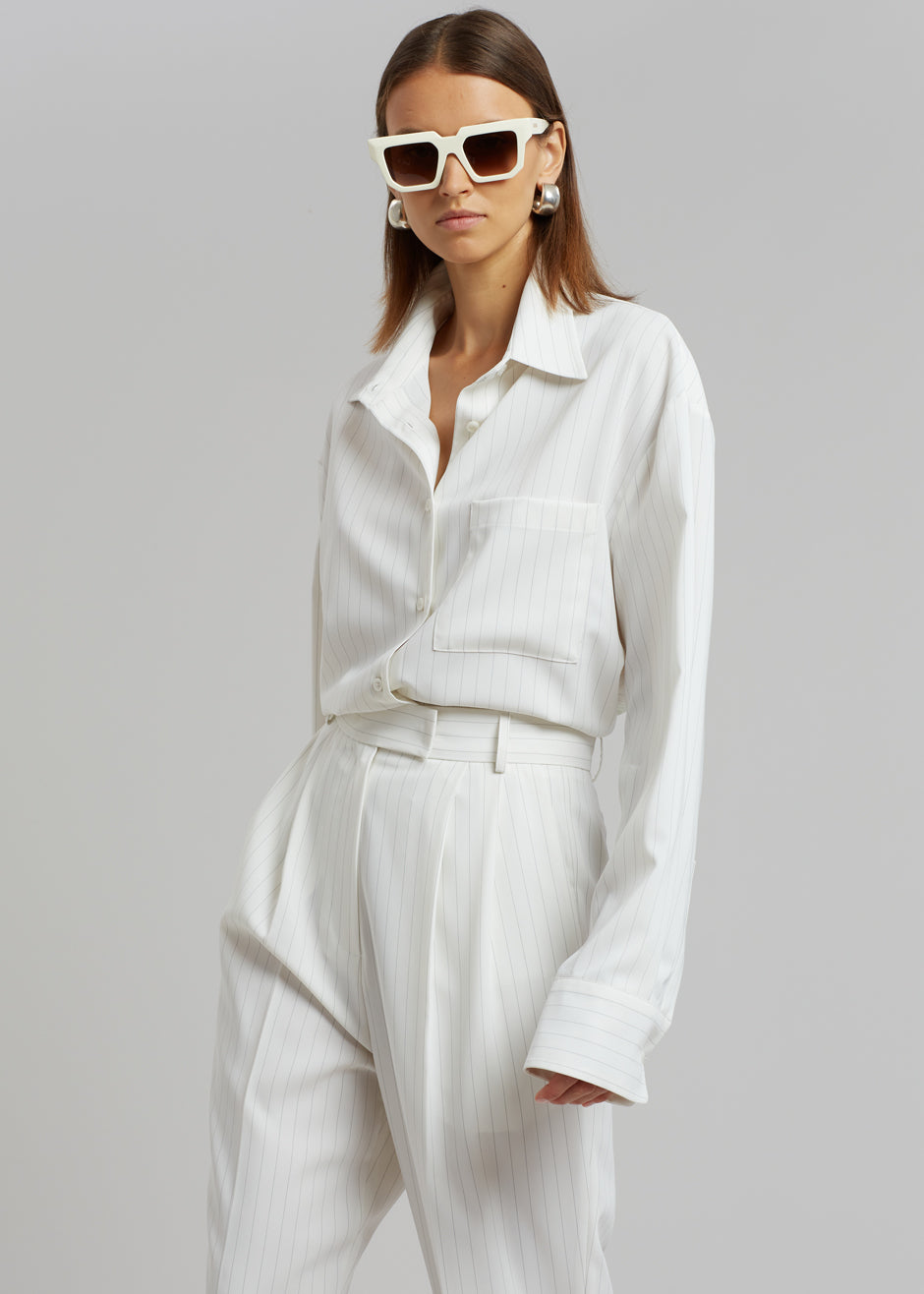 Bea Fluid Pinstripe Suit Pants - Off White - 4