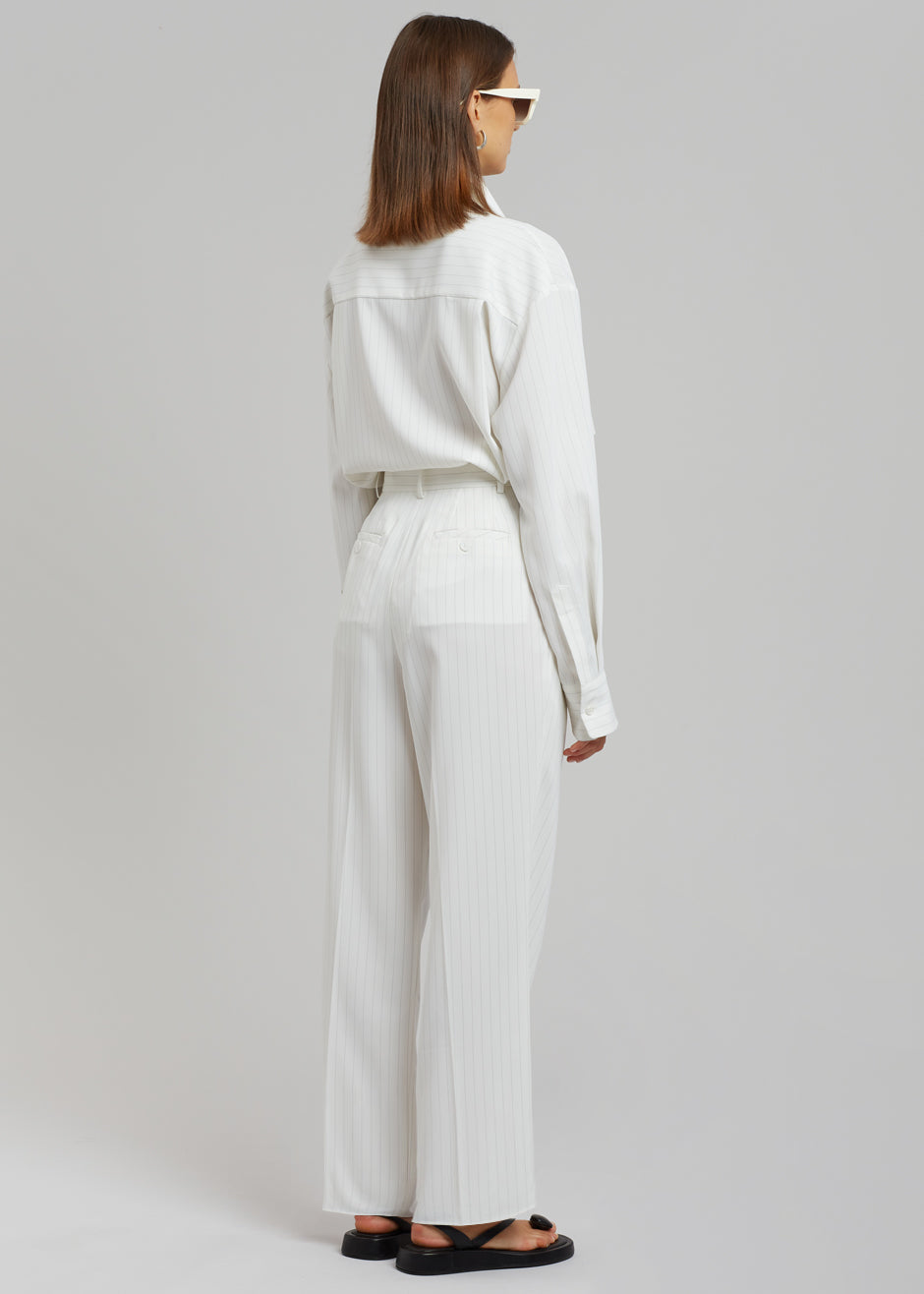 Bea Fluid Pinstripe Suit Pants - Off White - 6