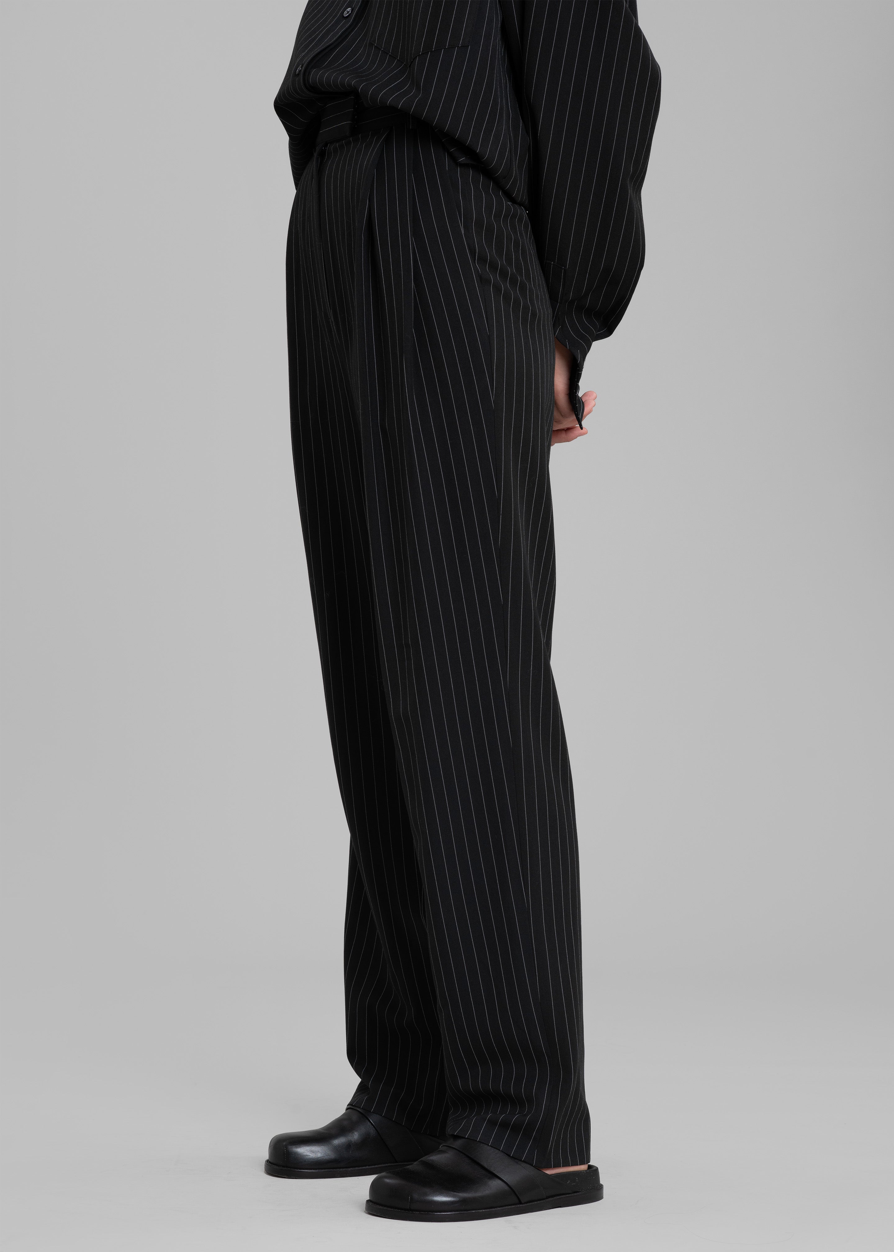 Put A Pin In It - Black Pinstripe Trousers With White Waistband – DLSB