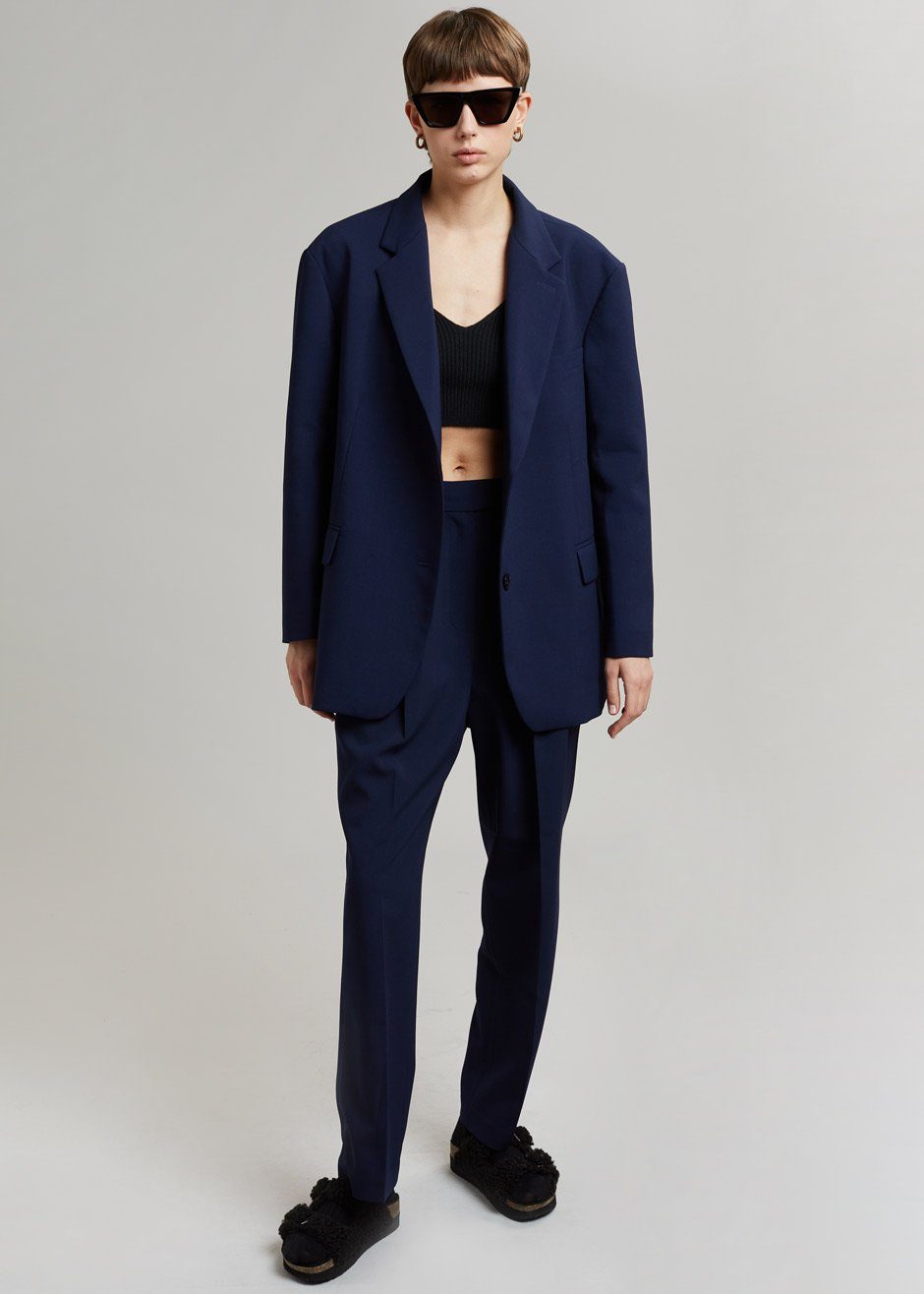 Bea Pleated Suit Pants - Midnight Blue – The Frankie Shop