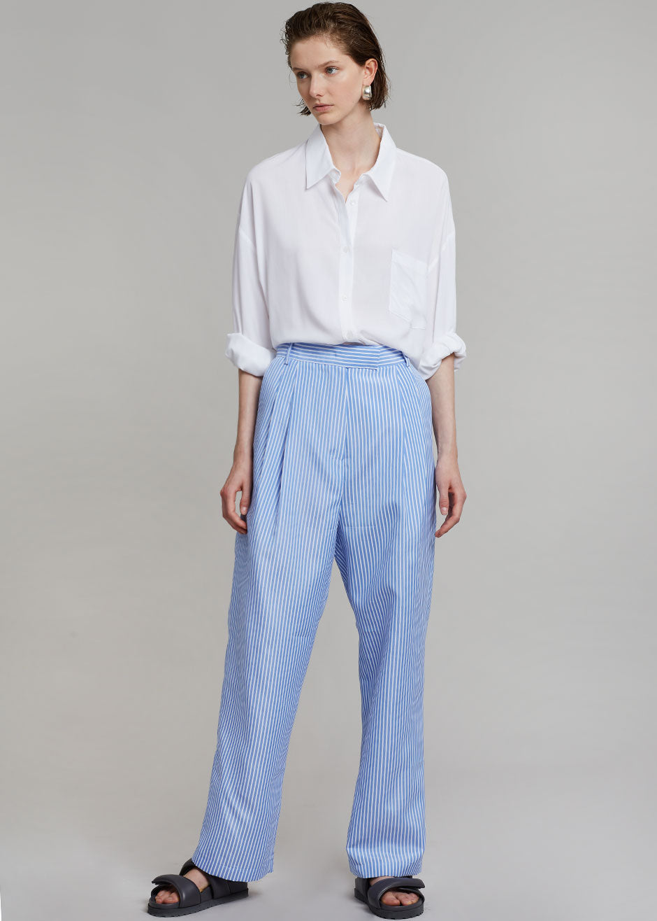 Bea Stripe Suit Pants - White/Light Blue