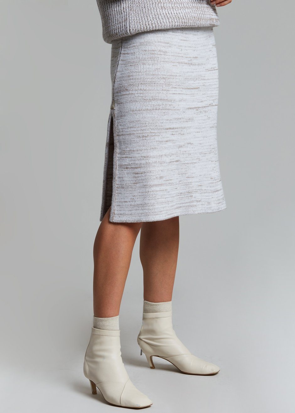 Bevza Knitted Skirt - Light Beige Melange - 2