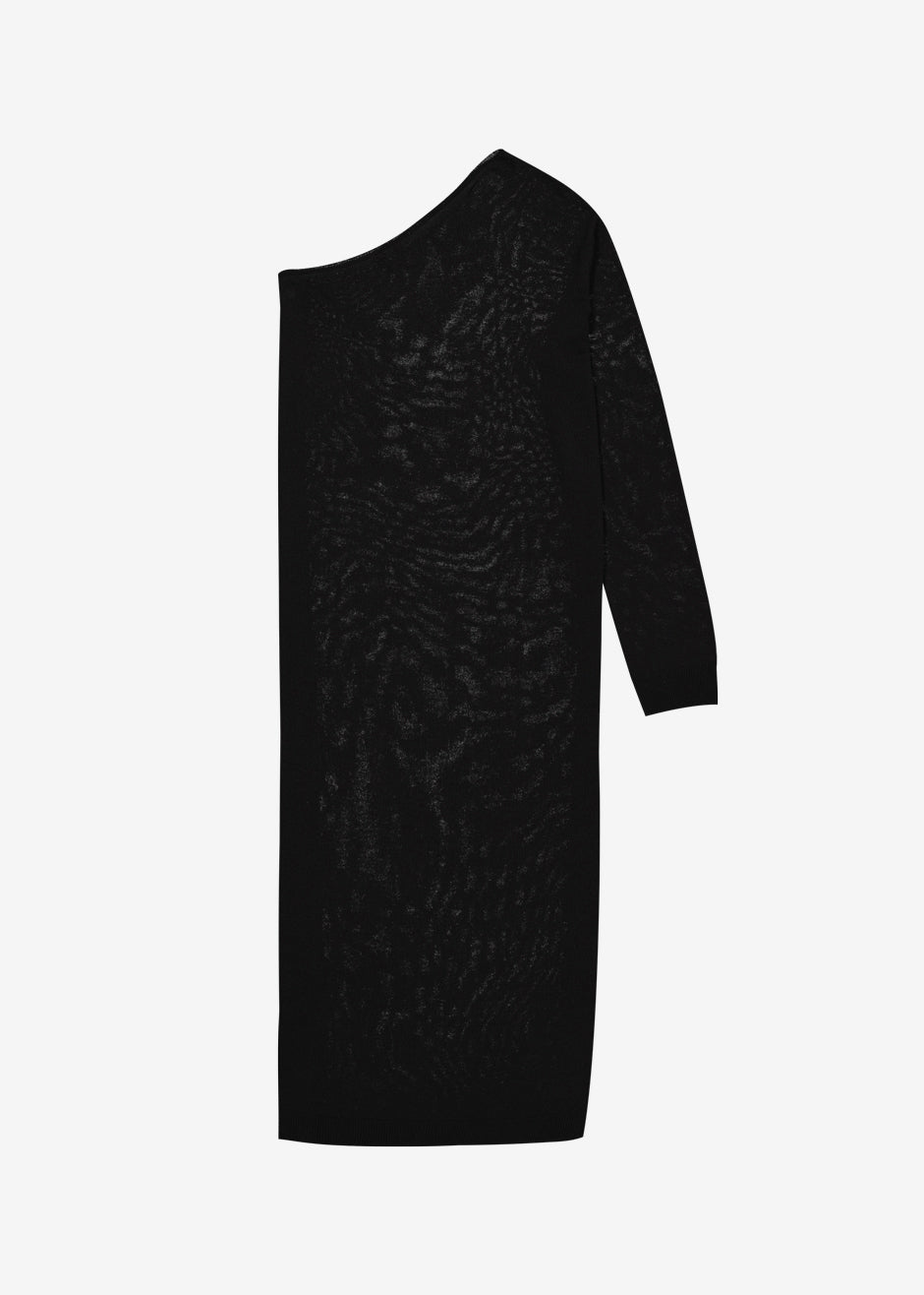 Lina One Shoulder Loose Knit Dress - Black - 9