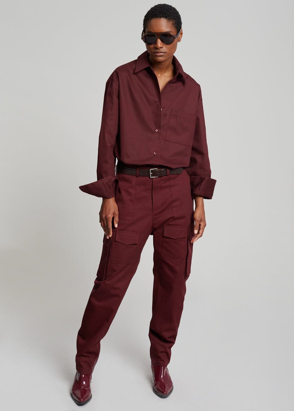 Carrie Twill Cargo Pants - Burgundy