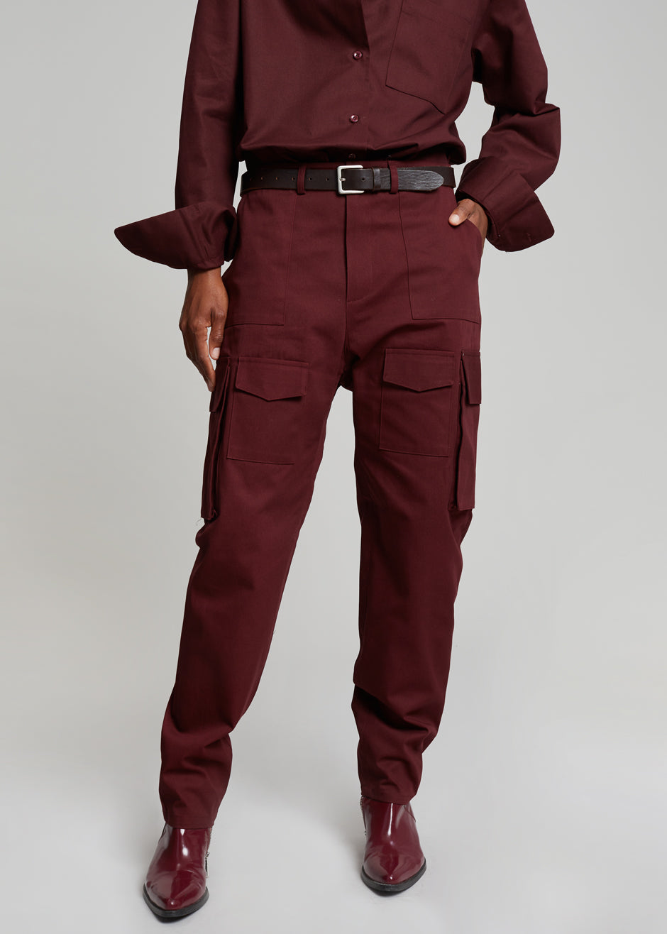 Carrie Twill Cargo Pants - Burgundy - 1