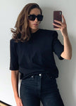 Carrington Padded Shoulder Tee in Black top The Frankie Shop 