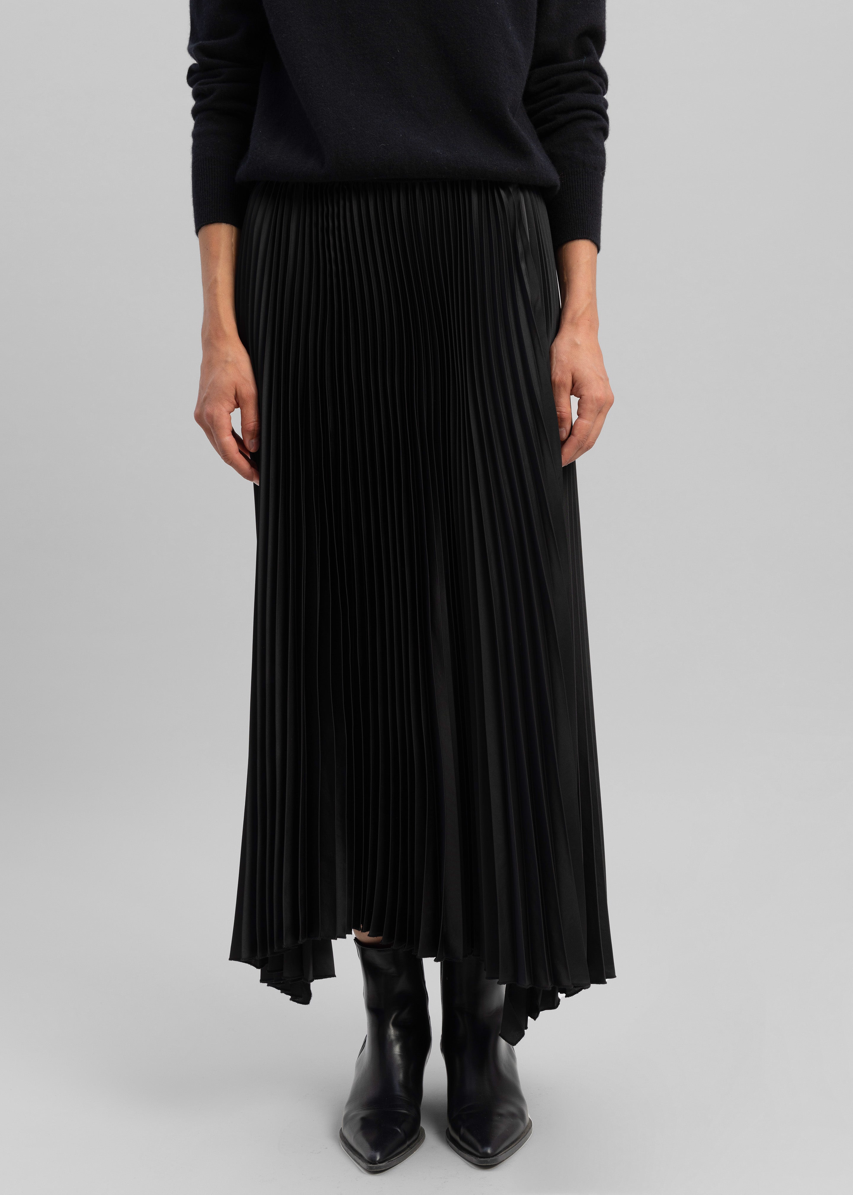 Debra Pleated Midi Skirt - Black - 5