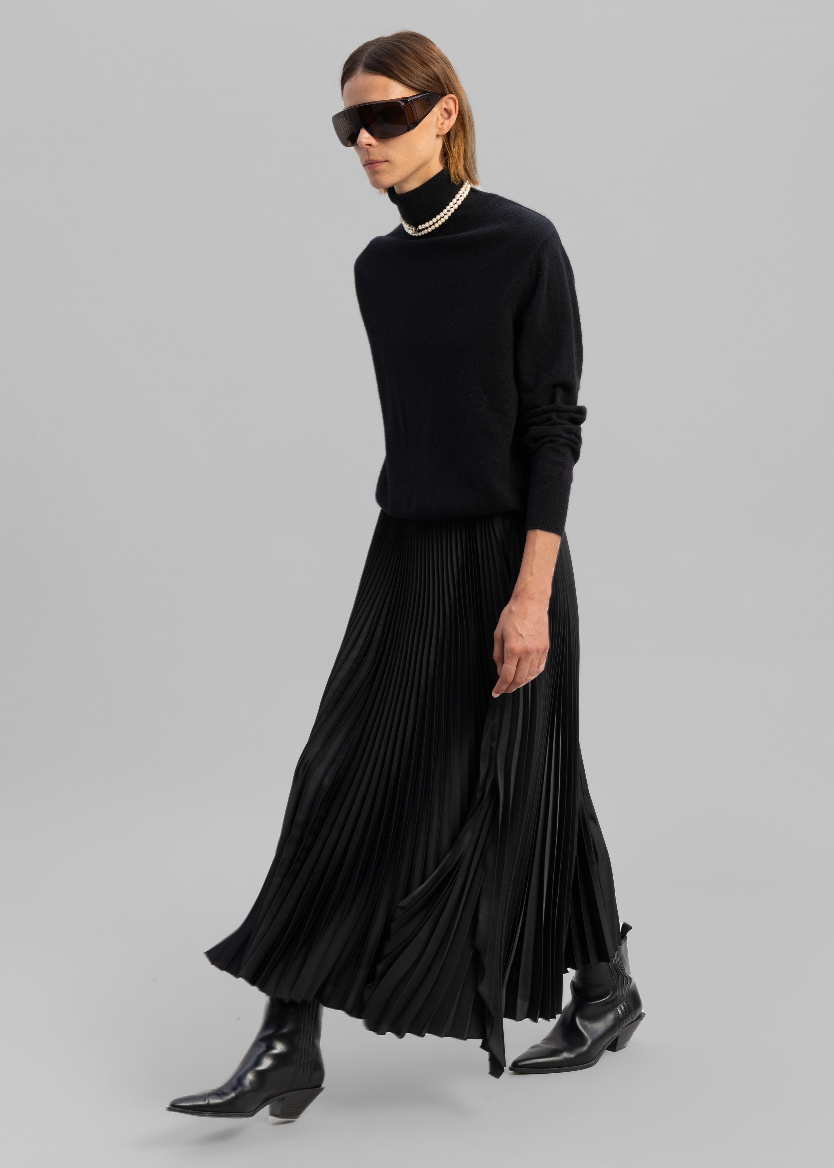 Debra Pleated Midi Skirt - Black - 7