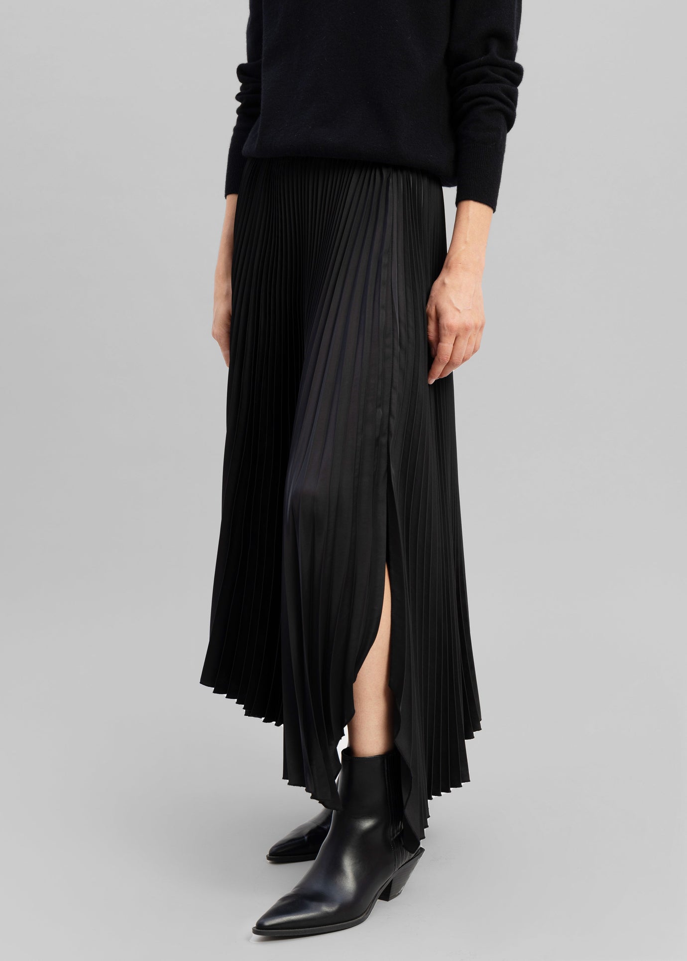 Debra Pleated Midi Skirt - Black - 1