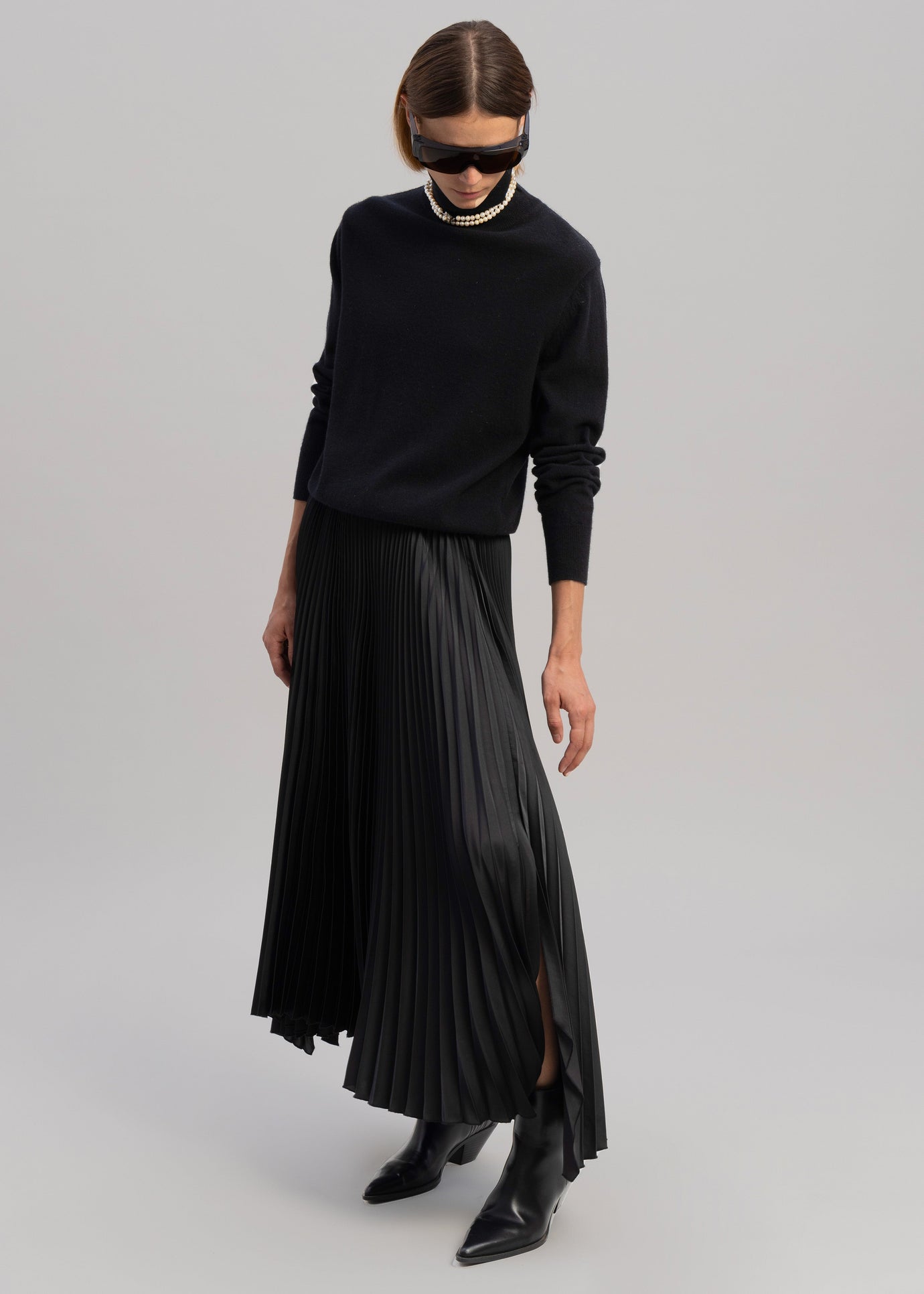 Debra Pleated Midi Skirt - Black