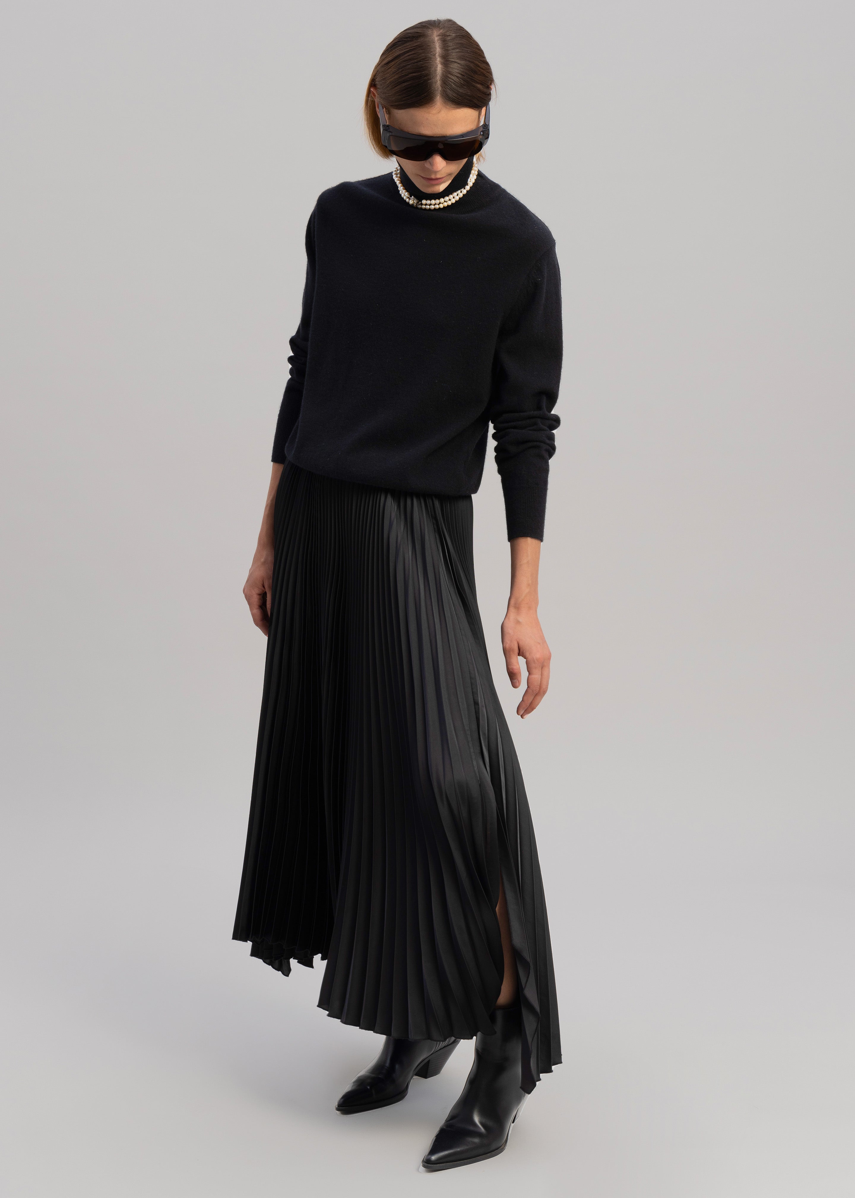 Debra Pleated Midi Skirt - Black - 1