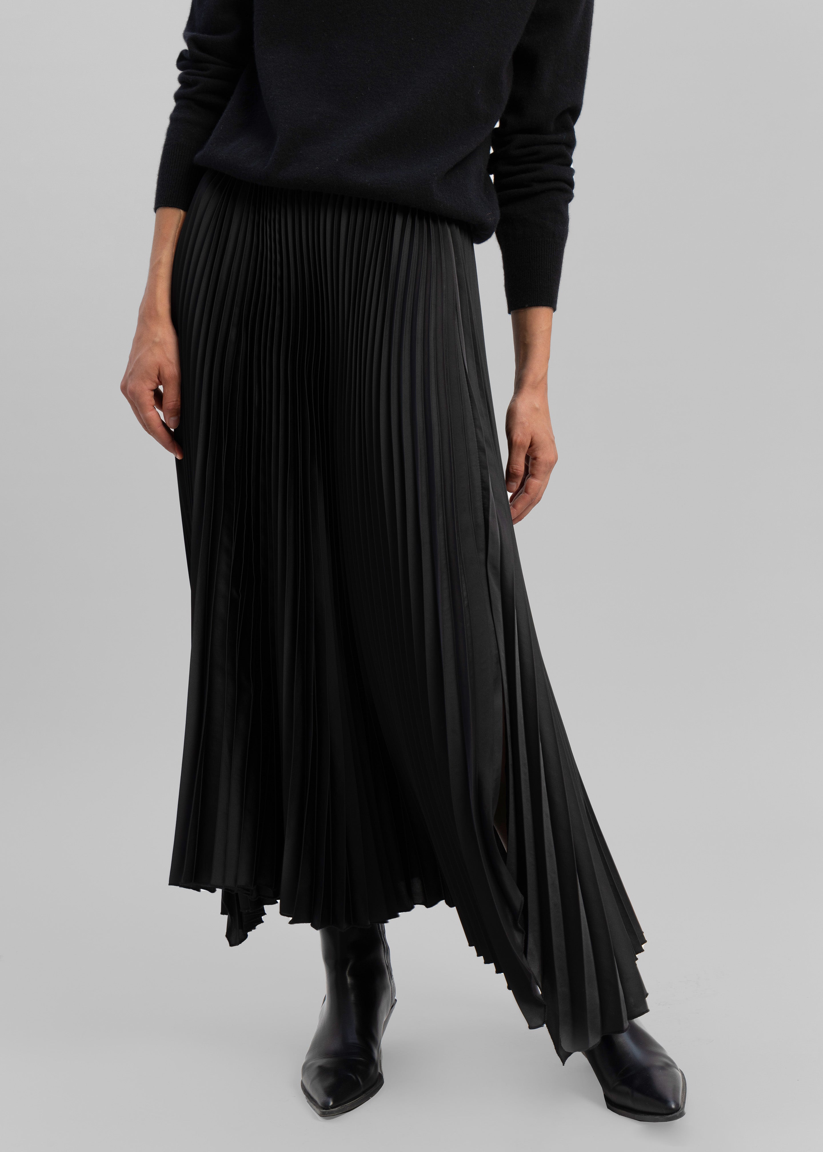 Debra Pleated Midi Skirt - Black - 3