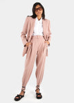 Elvira Belted Suit Pants with Button Tab Cuff in Pink Pants Blossom 