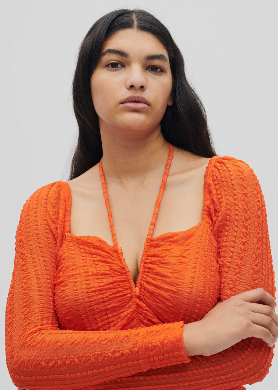GANNI Ruched Lace Midi Dress - Orangedotcom - 1