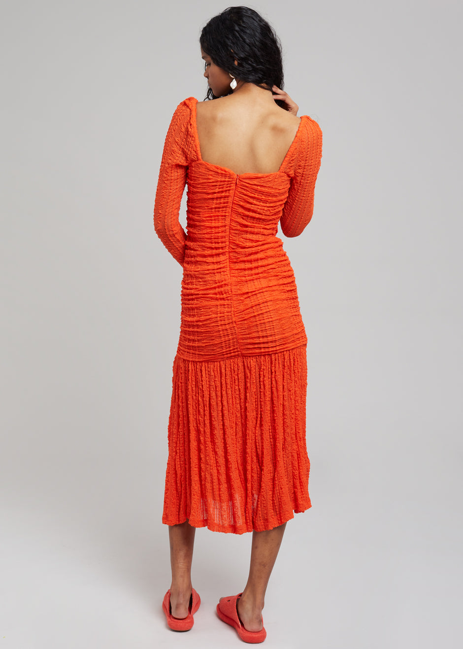 GANNI Ruched Lace Midi Dress - Orangedotcom - 8