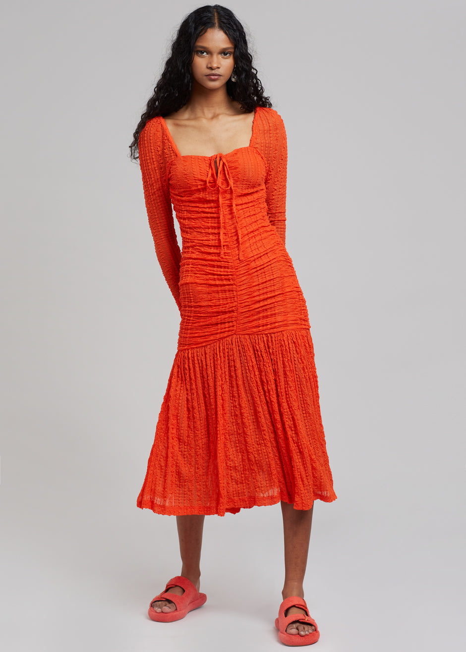 GANNI Ruched Lace Midi Dress - Orangedotcom - 6