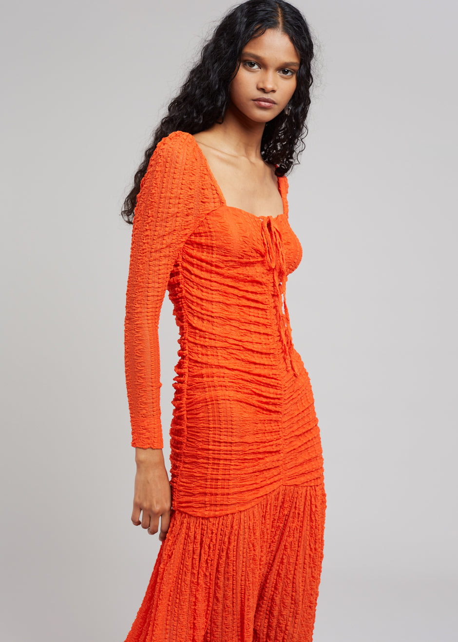 GANNI Ruched Lace Midi Dress - Orangedotcom - 4