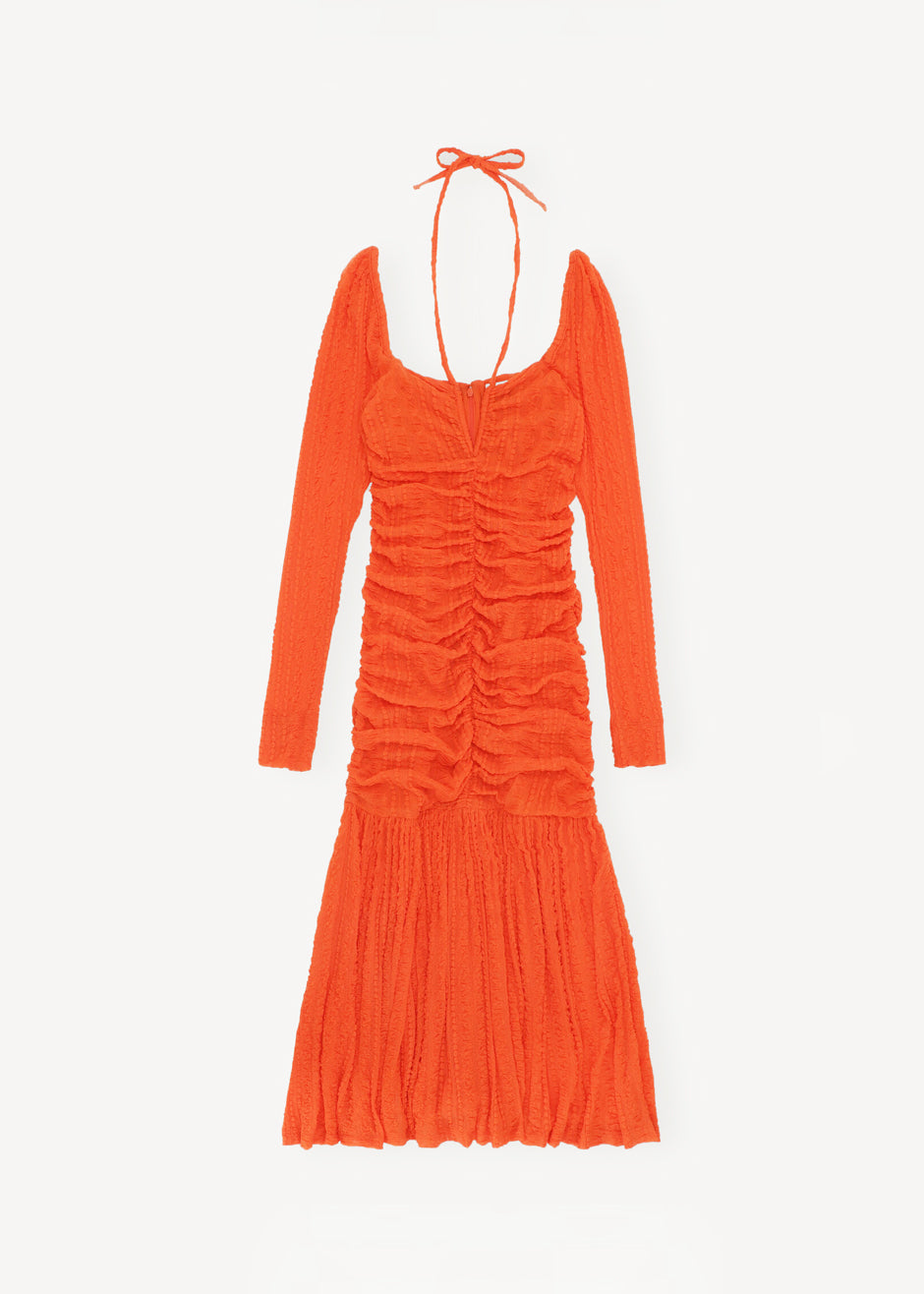GANNI Ruched Lace Midi Dress - Orangedotcom - 9
