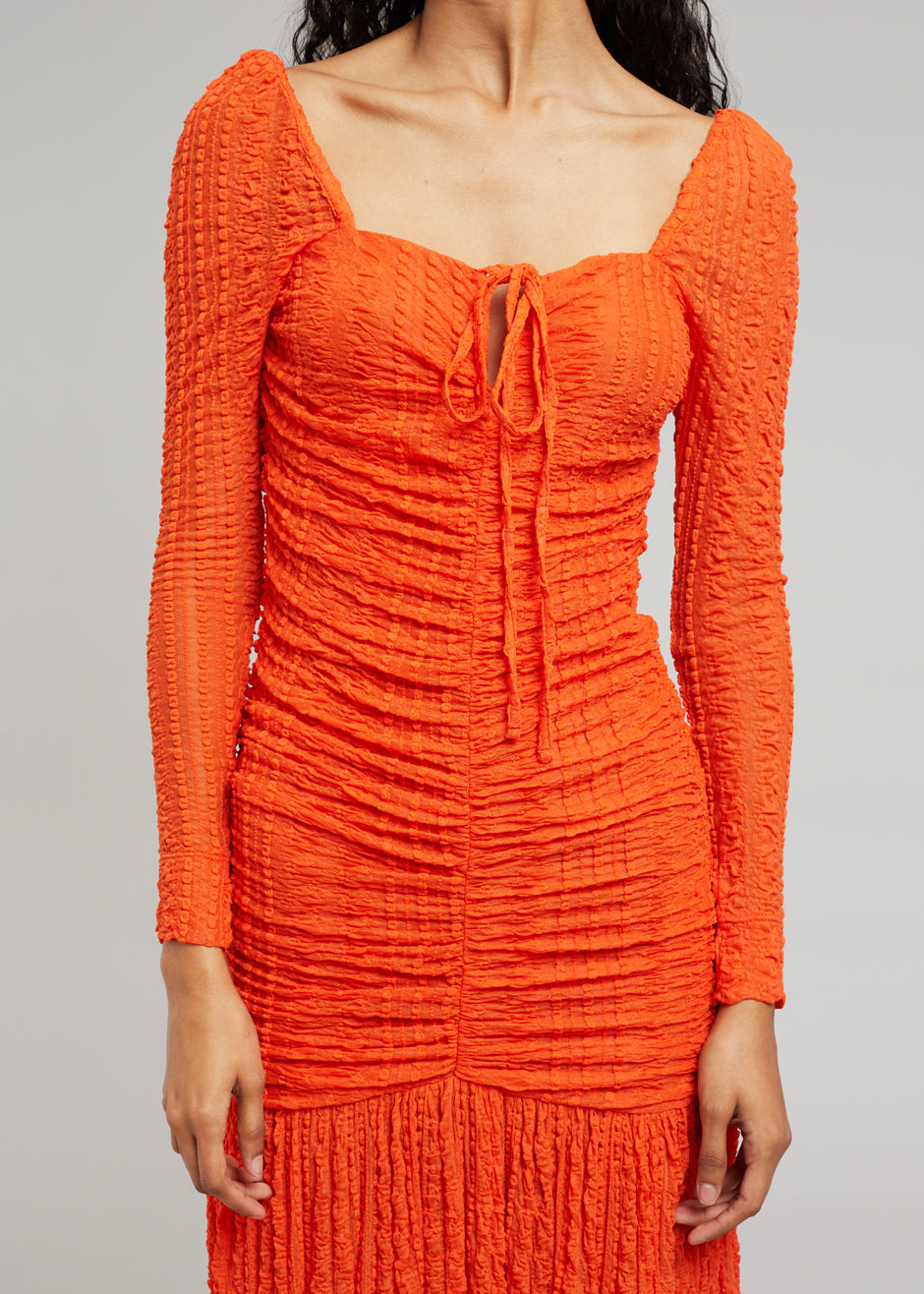 GANNI Ruched Lace Midi Dress - Orangedotcom - 5