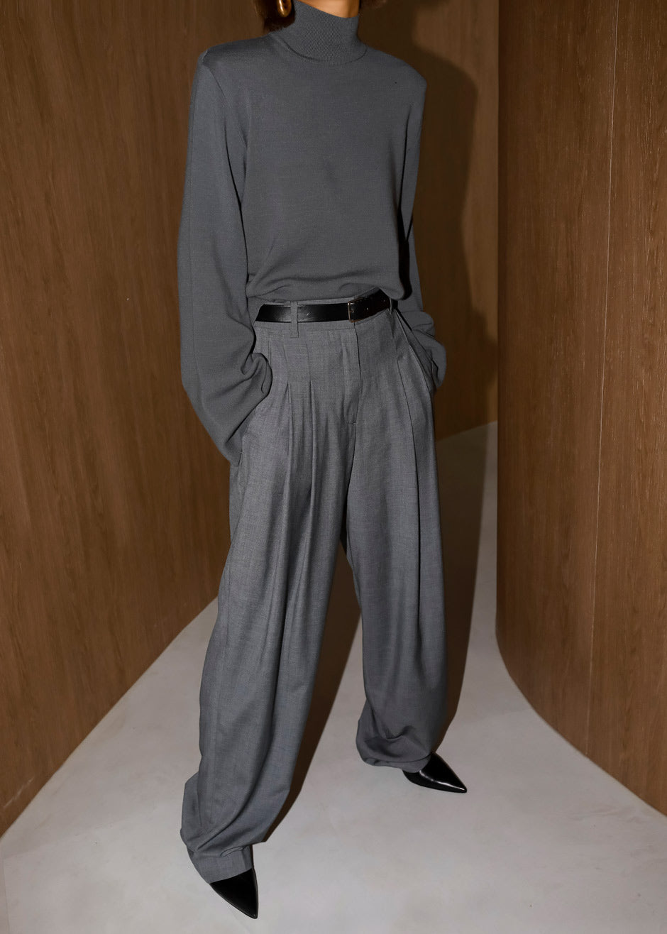 Gelso Pleated Trousers - Dark Grey Melange - 7