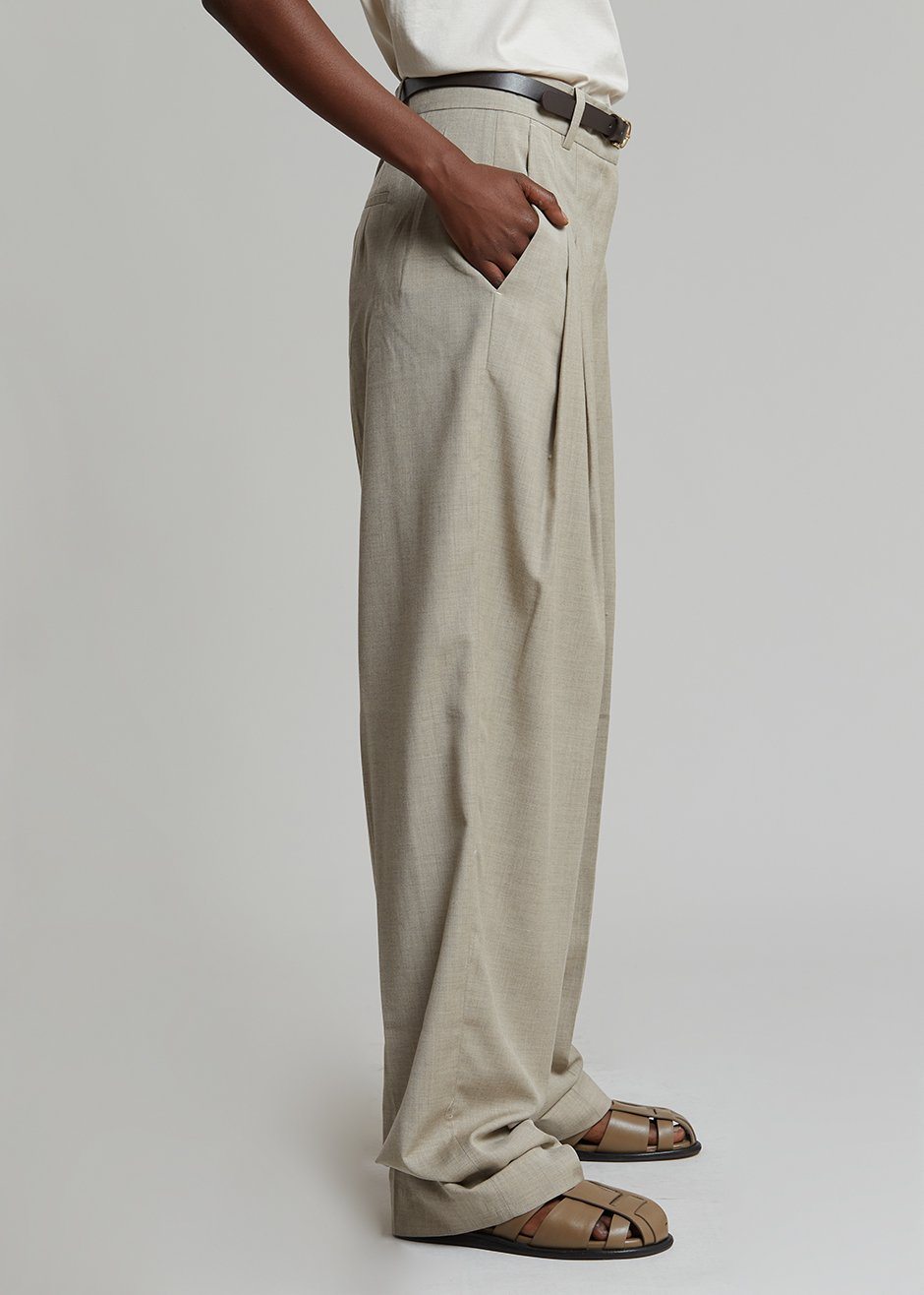 Gelso Pleated Trousers - Light Taupe Melange - 9