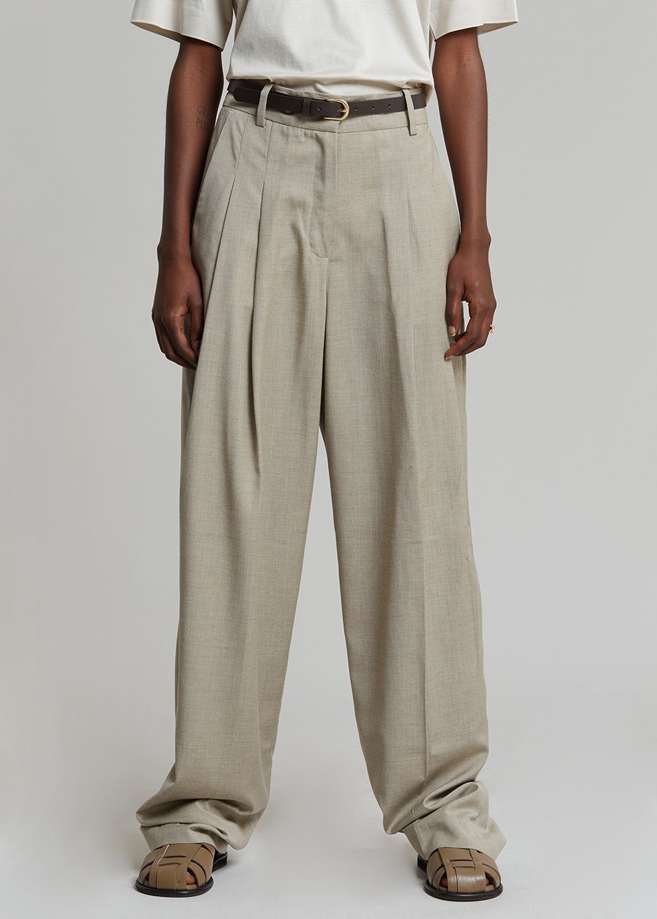 Gelso Pleated Trousers - Light Taupe Melange - 3