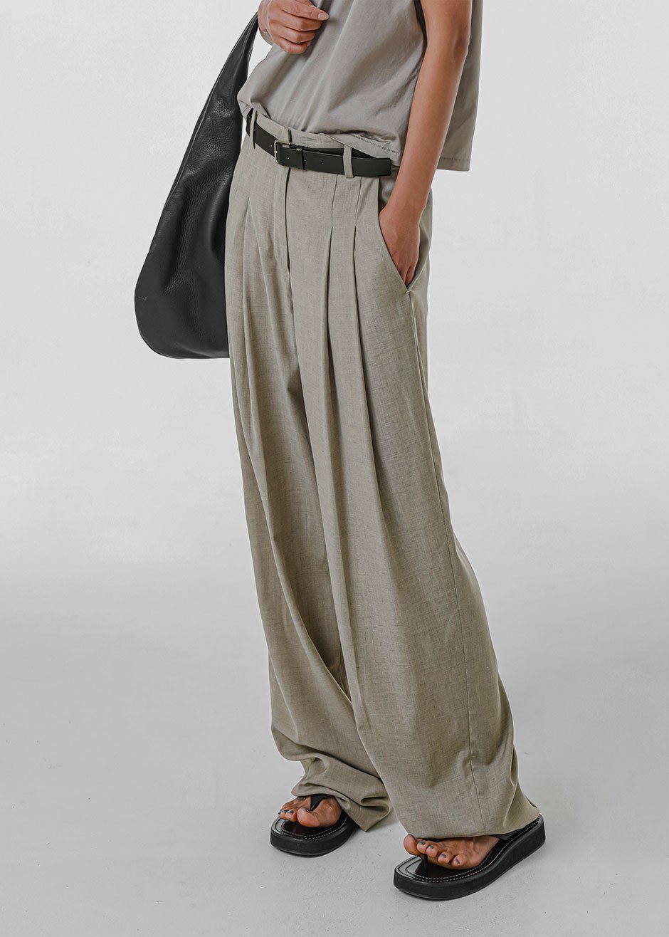 Gelso Pleated Trousers - Light Taupe Melange - 1