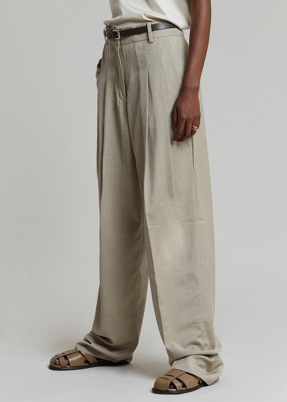 Gelso Pleated Trousers - Light Taupe Melange - 7