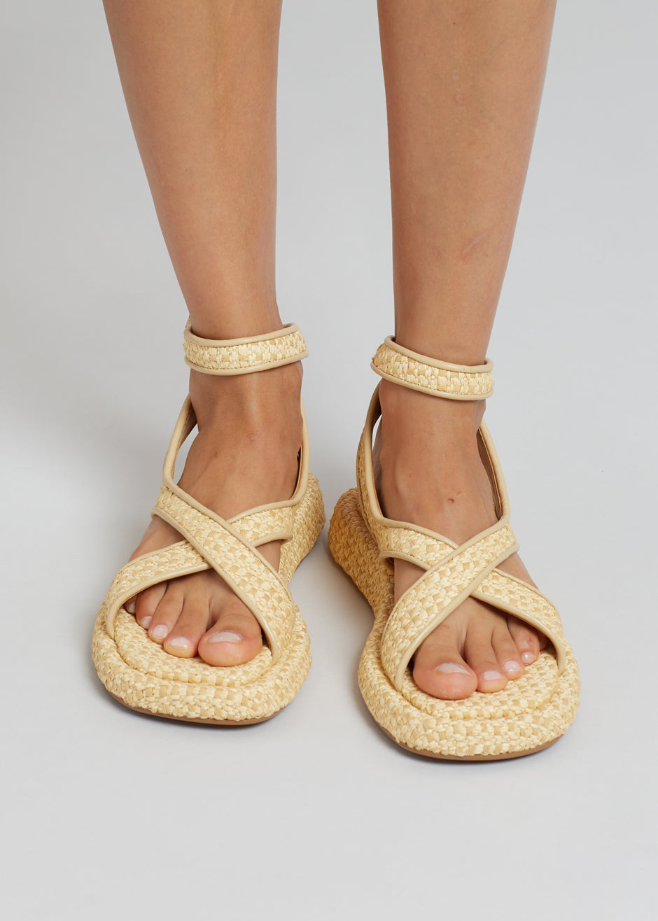 GIA x RHW Rosie Ankle Strap Sandal - Natural Raffia - 5