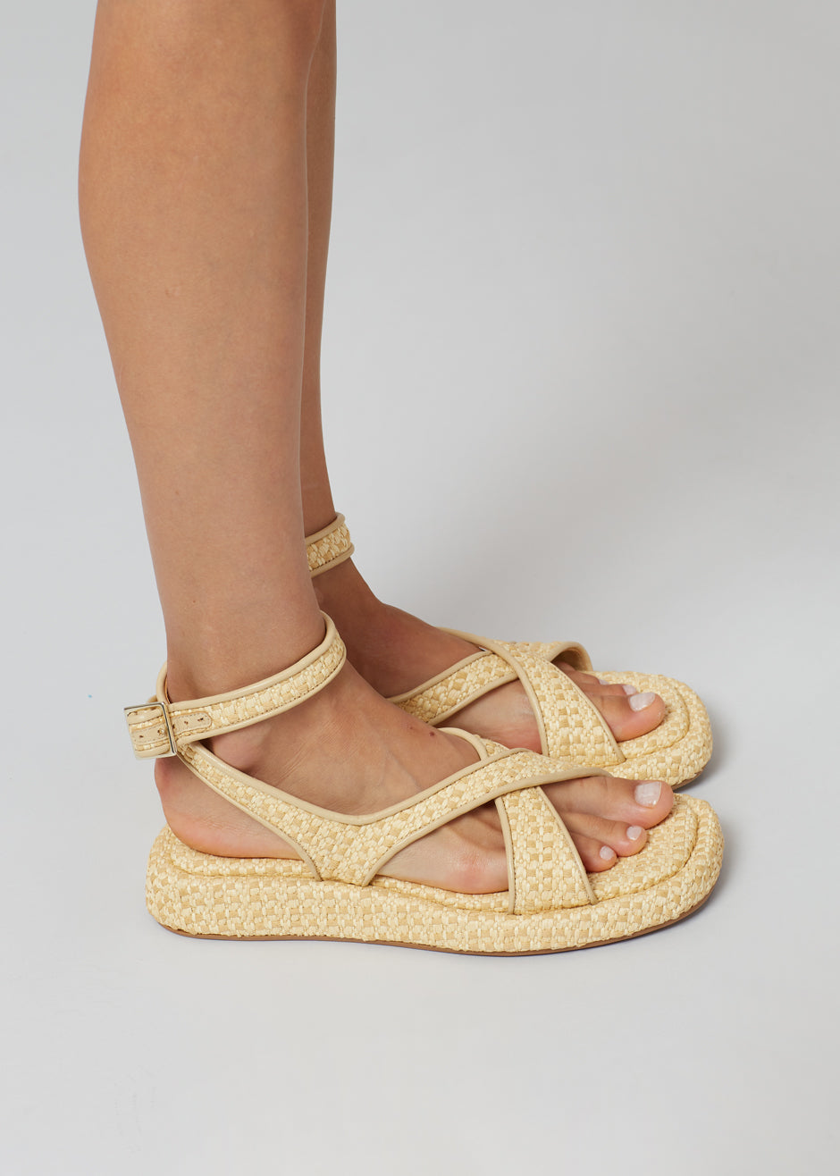 GIA x RHW Rosie Ankle Strap Sandal - Natural Raffia