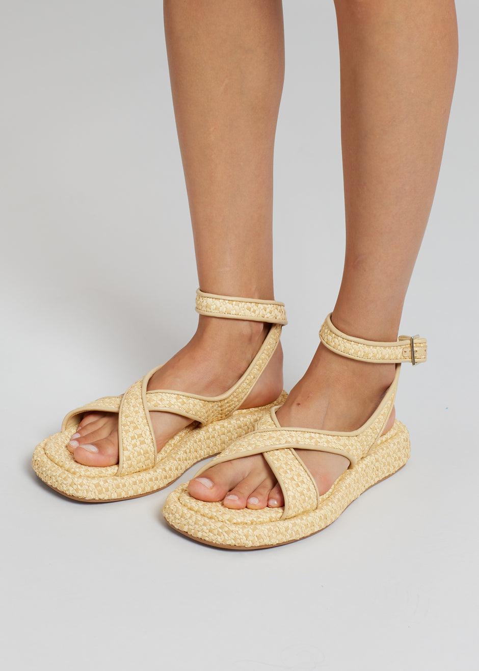 GIA x RHW Rosie Ankle Strap Sandal - Natural Raffia