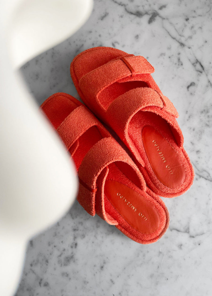 Women's Interlocking G cut-out slide sandal in orange leather | GUCCI® US