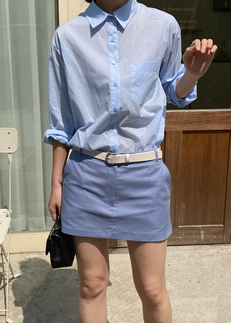 Isle Linen Mini Skirt - Light Blue - 3