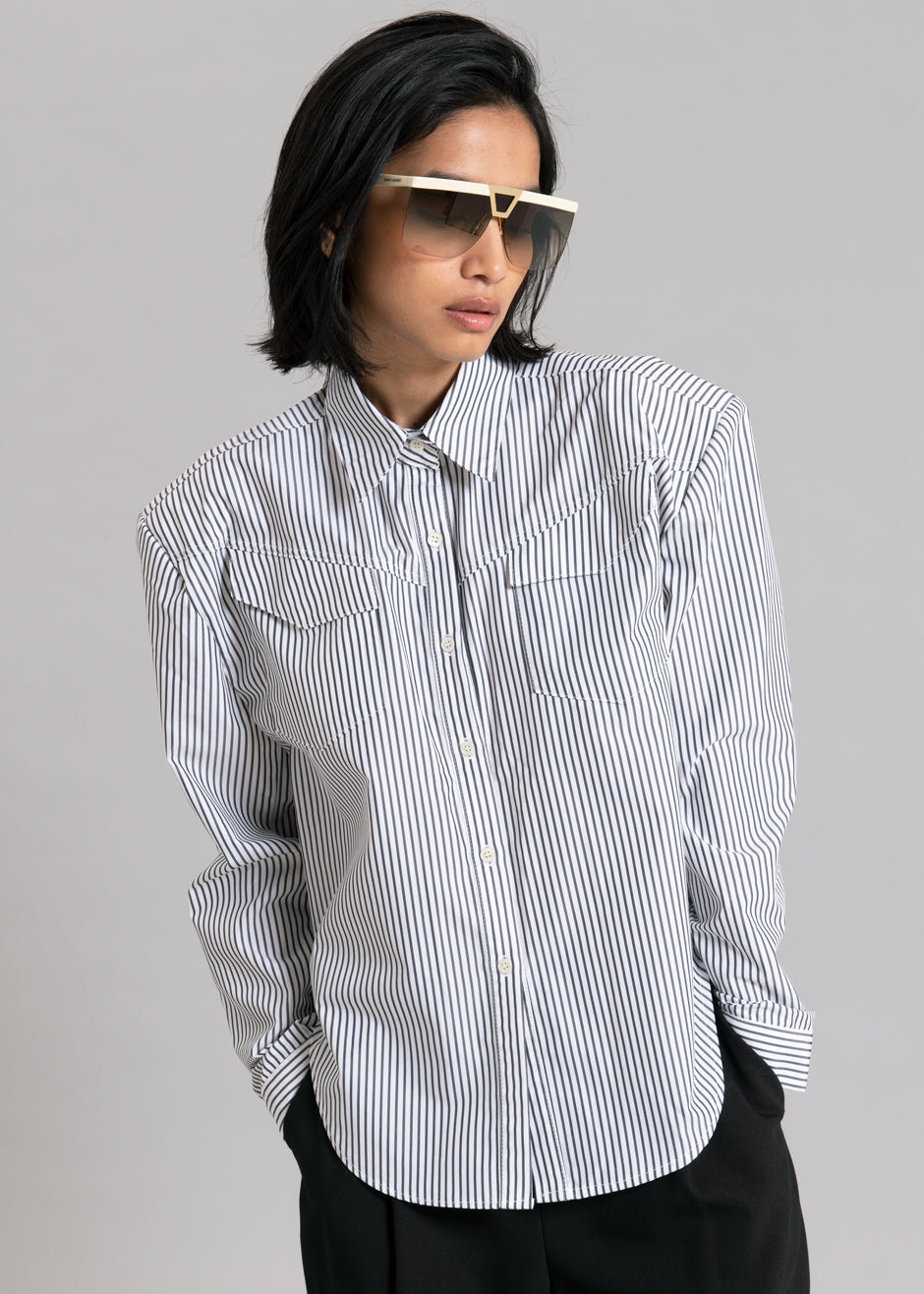 Jeanne Padded Shirt - Black Stripe - 1